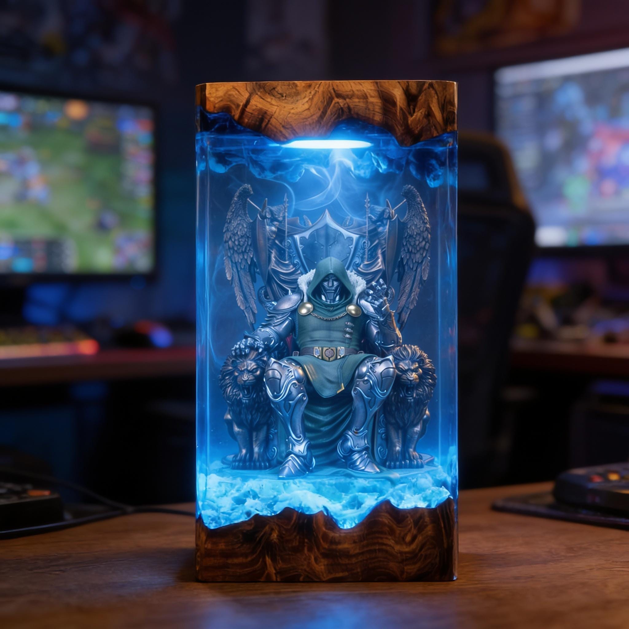 Avengers Doomsday Resin Lamp Doctor Doom Throne Diorama Night Light Epoxy Wood Craft Marvel Room Decor Geek Gift Collectible Art P-2