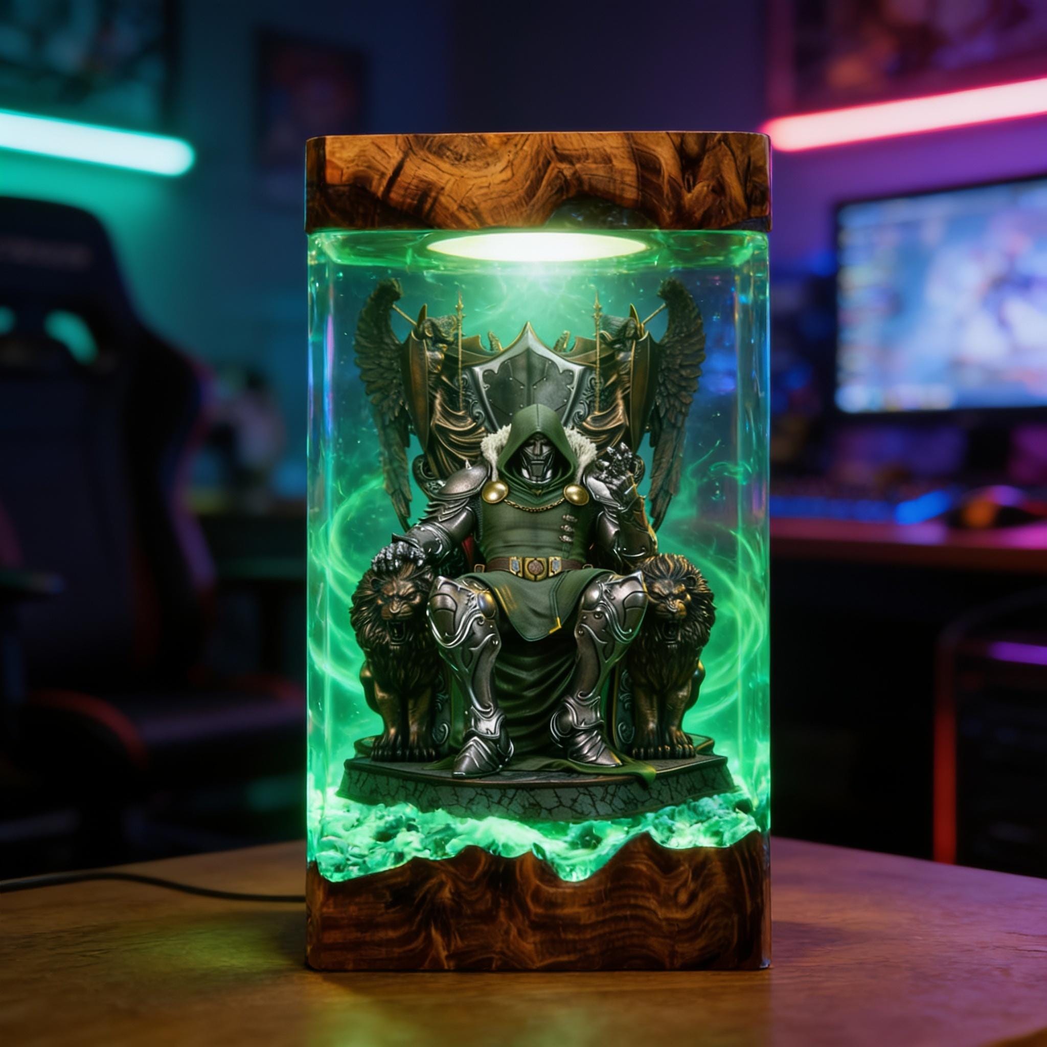 Avengers Doomsday Resin Lamp Doctor Doom Throne Diorama Night Light Epoxy Wood Craft Marvel Room Decor Geek Gift Collectible Art P-3