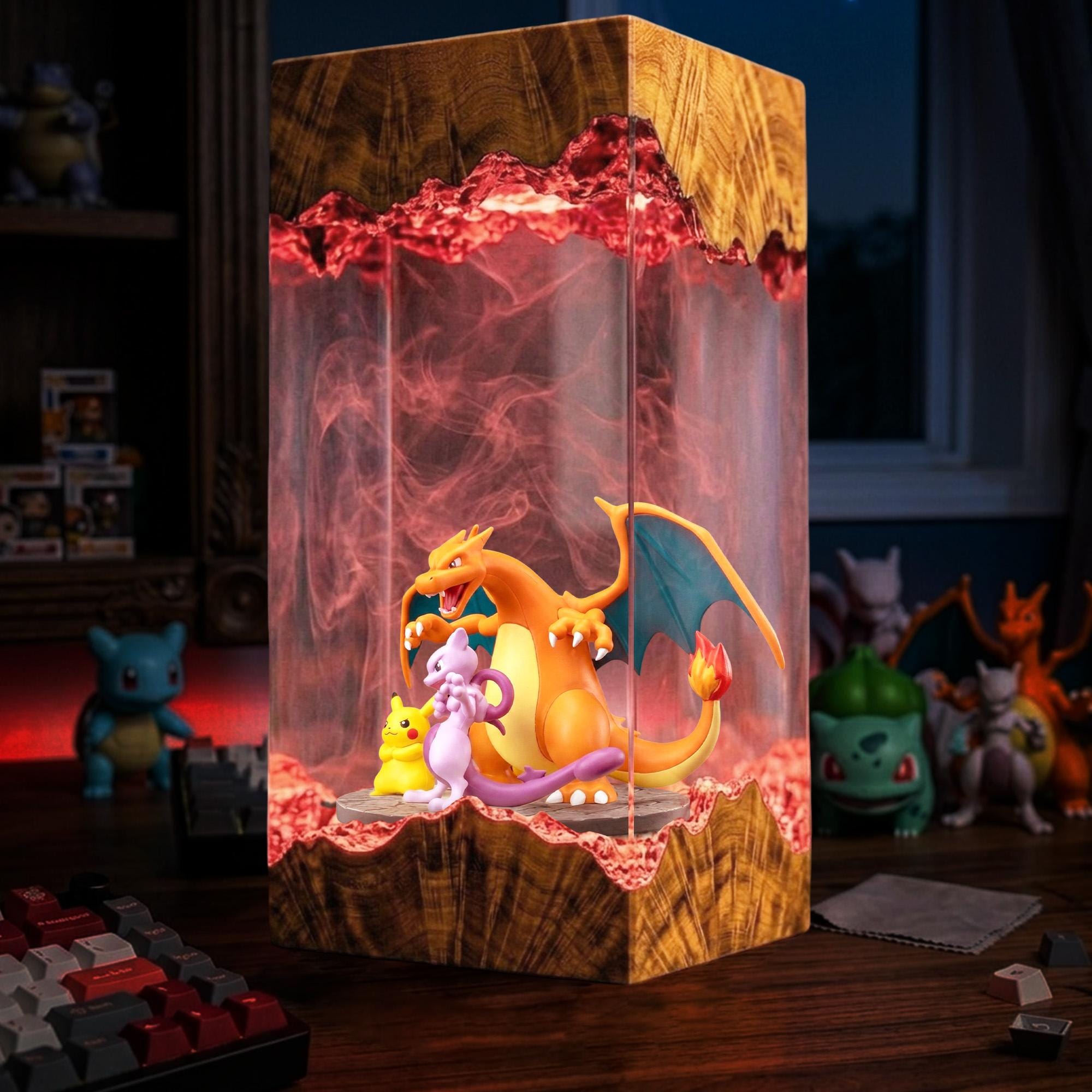 Charizard Resin Lamp Pikachu Pokemon Epoxy Diorama Night Light Meotwo Gaming Room Display Halloween Gift Table Lamp-2