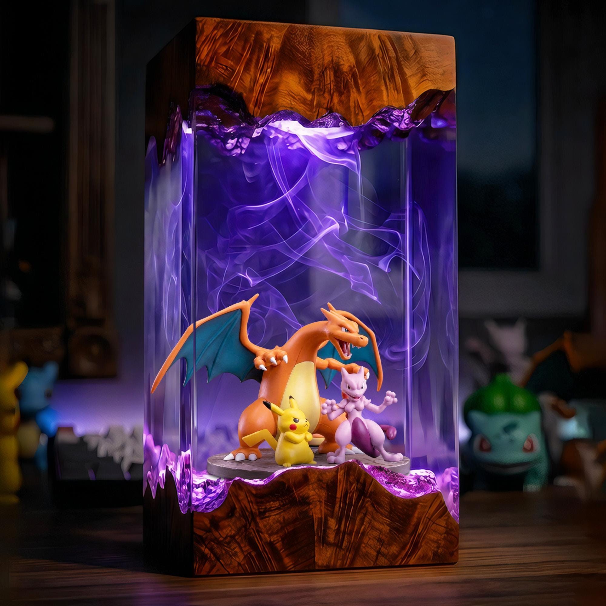 Charizard Resin Lamp Pikachu Pokemon Epoxy Diorama Night Light Meotwo Gaming Room Display Halloween Gift Table Lamp-5