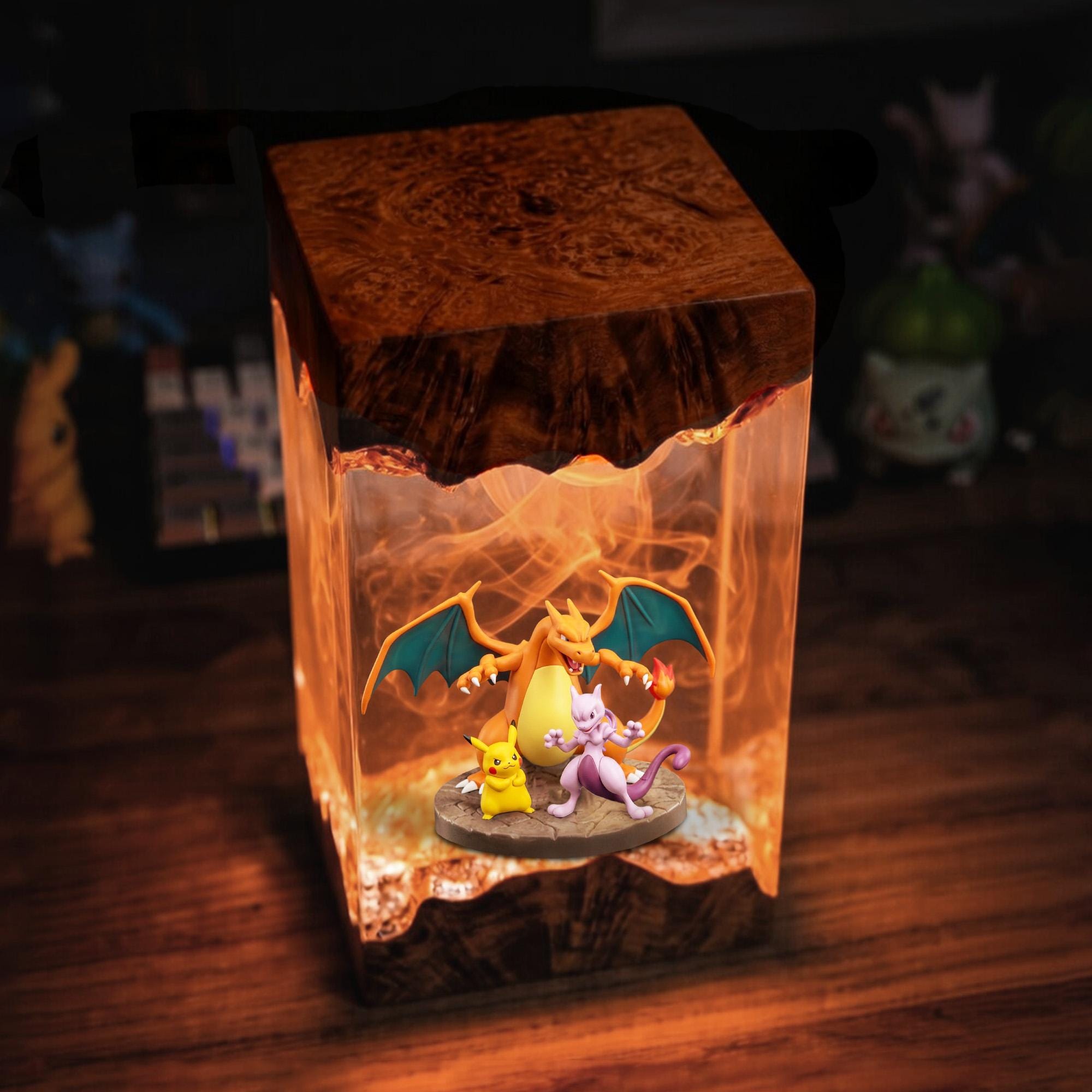 Charizard Resin Lamp Pikachu Pokemon Epoxy Diorama Night Light Meotwo Gaming Room Display Halloween Gift Table Lamp-6