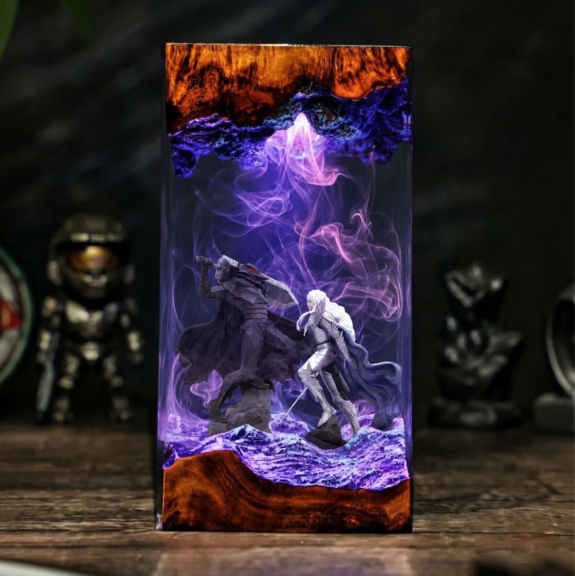 Dark Fantasy Resin Lamp Custom Night Light Epoxy Diorama Lamp Resin Wood Lamp Gift For Him Gaming Decor Gift Fan Anime-1