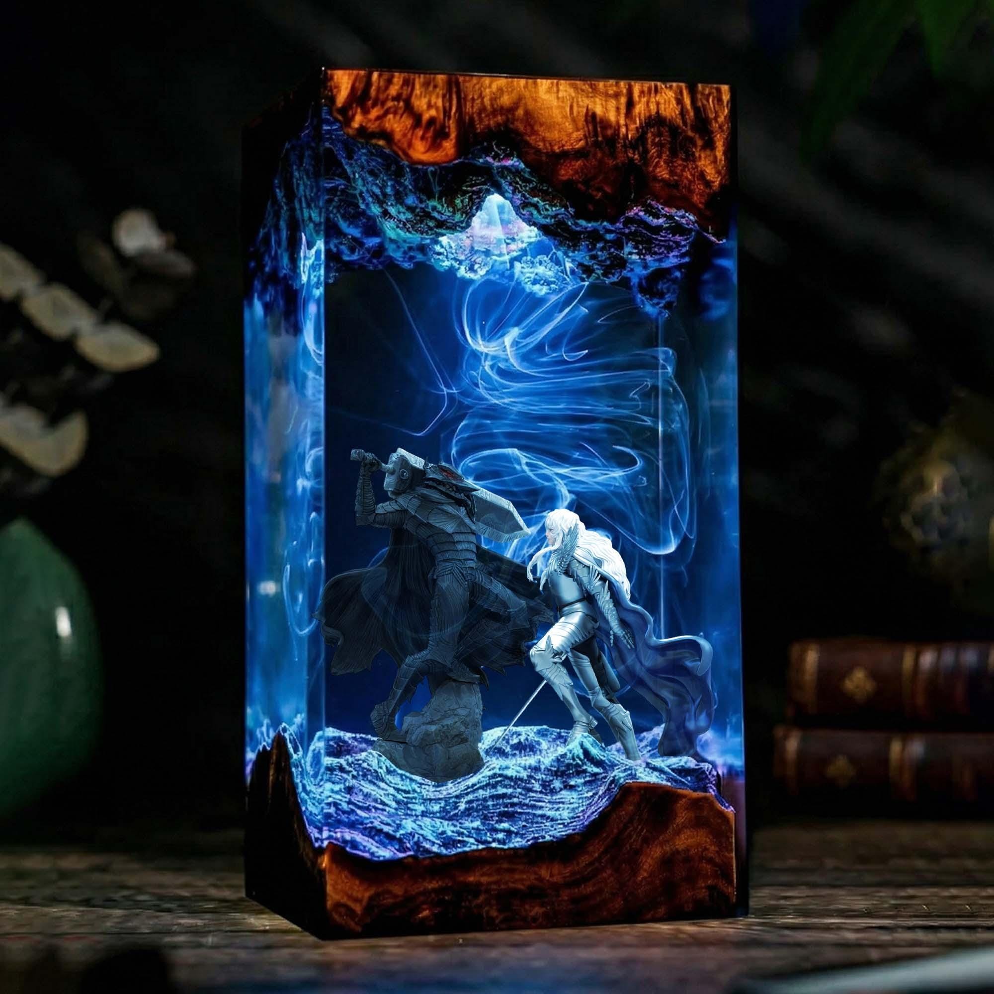 Dark Fantasy Resin Lamp Custom Night Light Epoxy Diorama Lamp Resin Wood Lamp Gift For Him Gaming Decor Gift Fan Anime-2