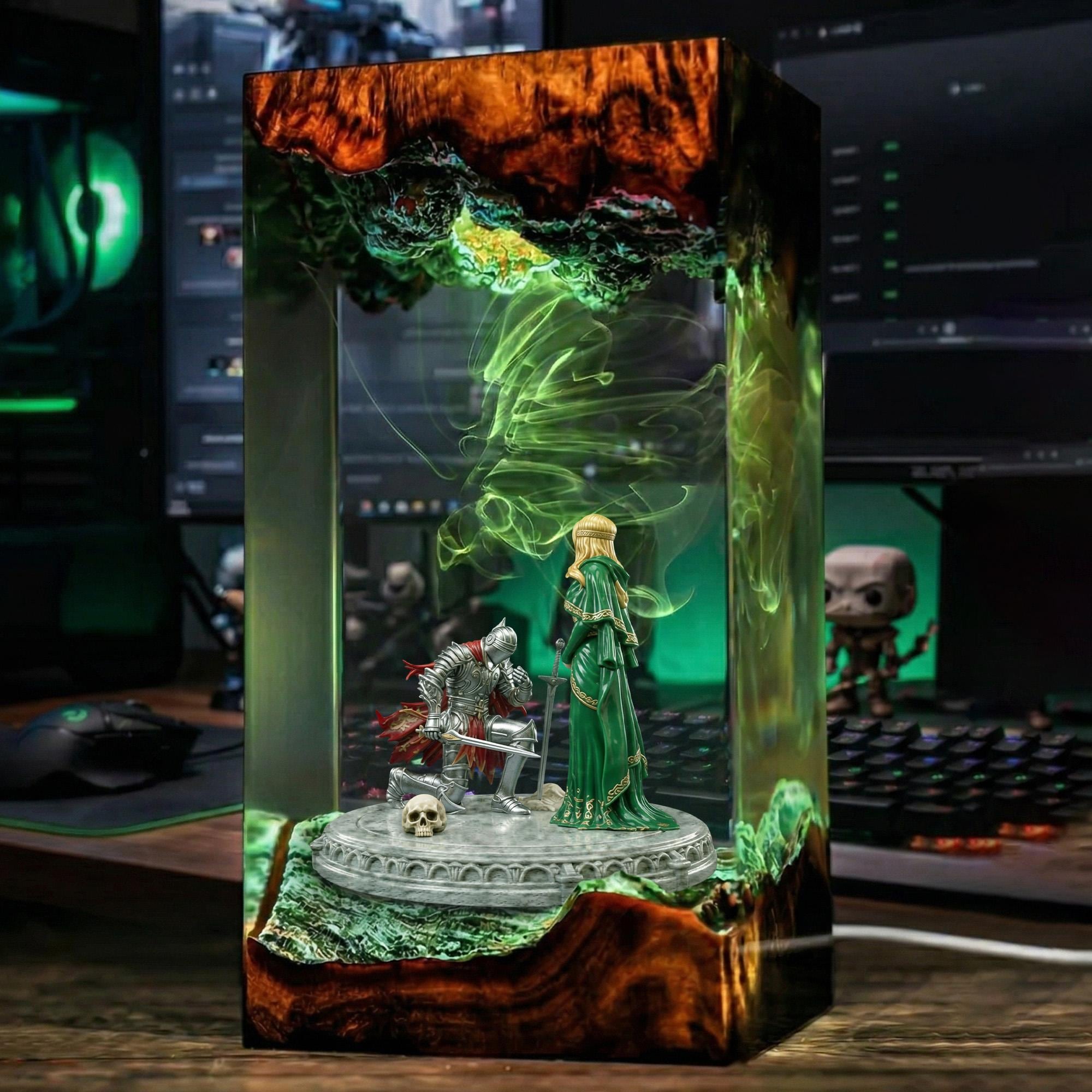 Dark Souls Resin Lamp Knight And Fire Keeper Diorama Night Light Soulsborne Epoxy Lamp Gaming Decor Geek Gift Collectible Art-1