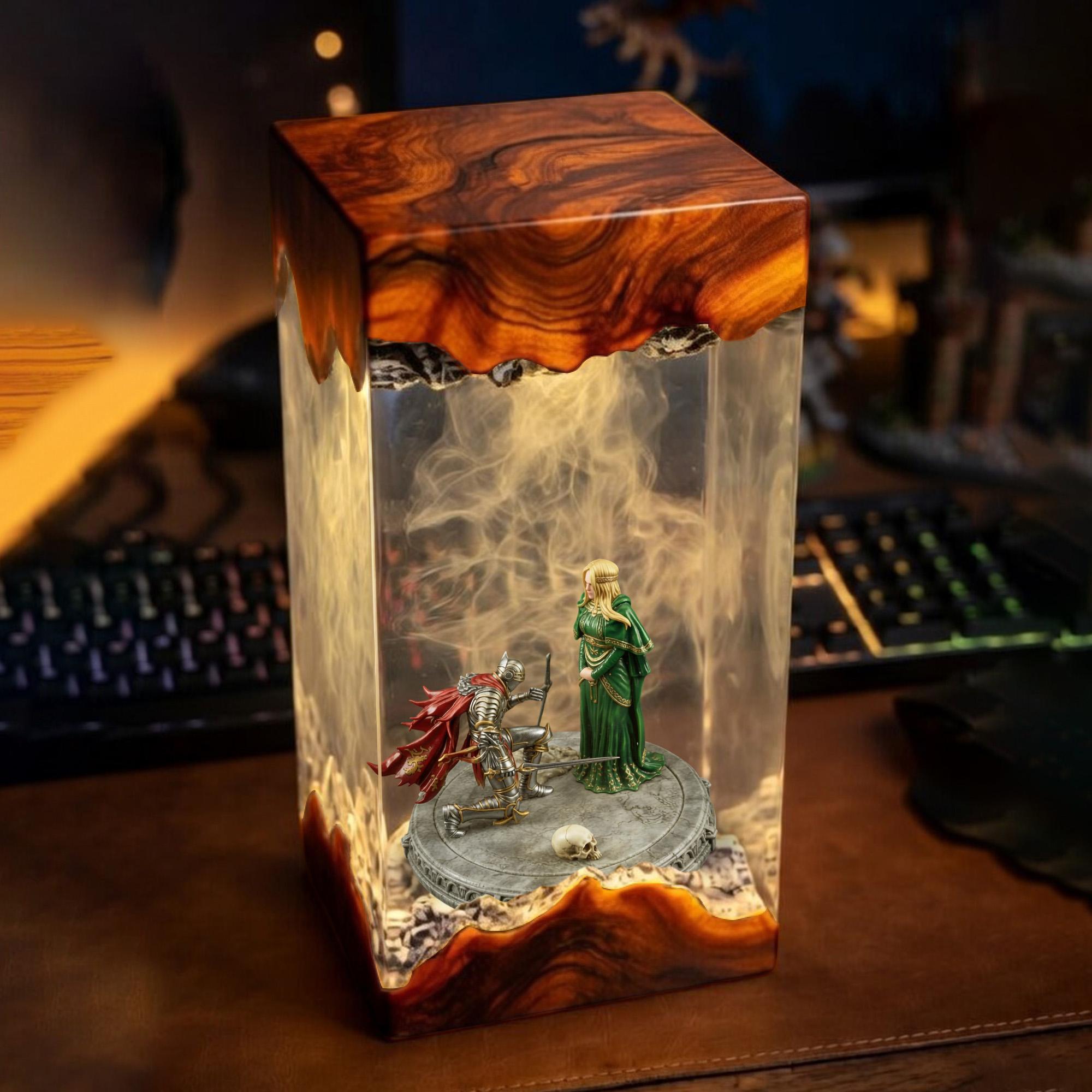 Dark Souls Resin Lamp Knight And Fire Keeper Diorama Night Light Soulsborne Epoxy Lamp Gaming Decor Geek Gift Collectible Art-4