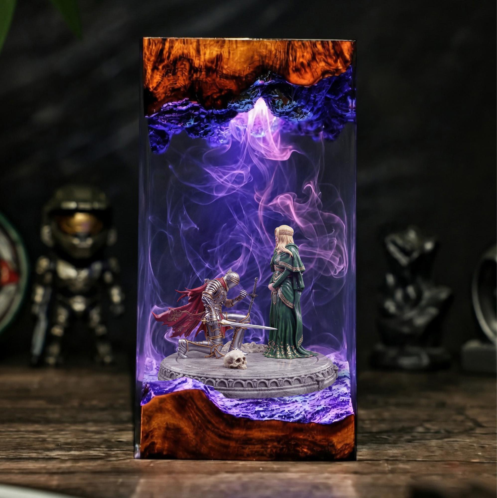 Dark Souls Resin Lamp Knight And Fire Keeper Diorama Night Light Soulsborne Epoxy Lamp Gaming Decor Geek Gift Collectible Art-5