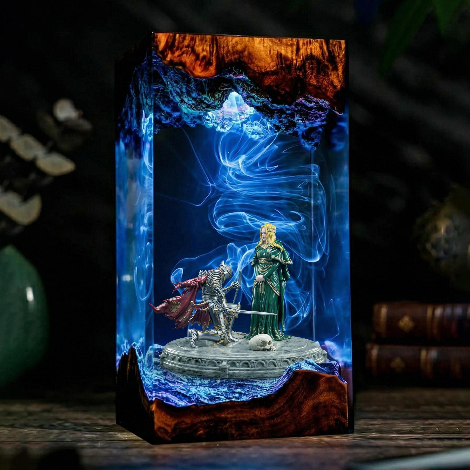 Dark Souls Resin Lamp Knight And Fire Keeper Diorama Night Light Soulsborne Epoxy Lamp Gaming Decor Geek Gift Collectible Art-6