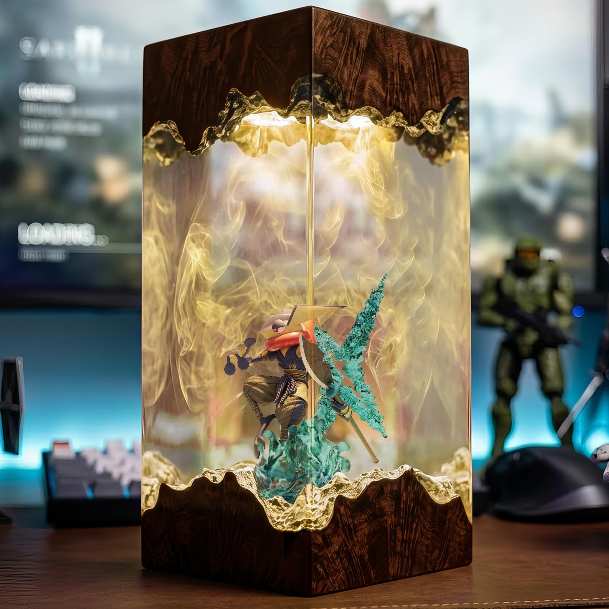 Greninja Resin Lamp Poke Epoxy Wood Lamp Anime Birthday Epoxy Night Light Custom Lamp Bedside Lamp Desk Lamp Table Lamp-3