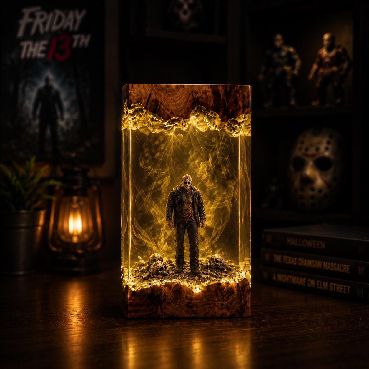 Halloween Resin Lamp Friday The 13th Diorama Light Epoxy Wood Night Light Horror Movie Decor Spooky Gift Collectible Art Piece-2