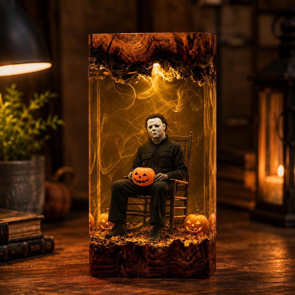 Halloween Resin Lamp Halloween Horror Diorama Light Epoxy Wood Night Light Spooky Room Decor Horror Movie Gift Collectible Art-4