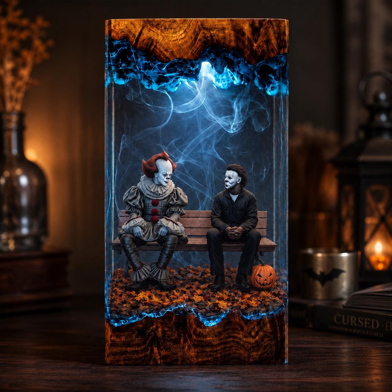 Halloween Resin Lamp Horror Movie Diorama Light Epoxy Wood Night Light Halloween Decor Spooky Gift Collectible Art-2