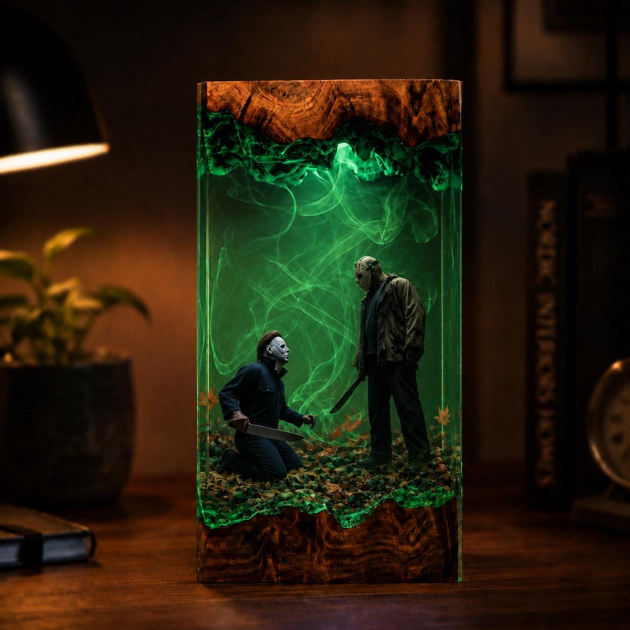 Halloween Resin Lamp Horror Movie Diorama Light Epoxy Wood Night Light Halloween Decor Spooky Gift Collectible Art-3