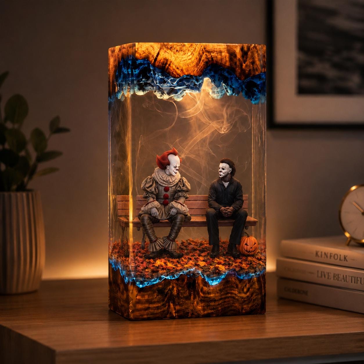 Halloween Resin Lamp Horror Movie Diorama Light Epoxy Wood Night Light Halloween Decor Spooky Gift Collectible Art-3
