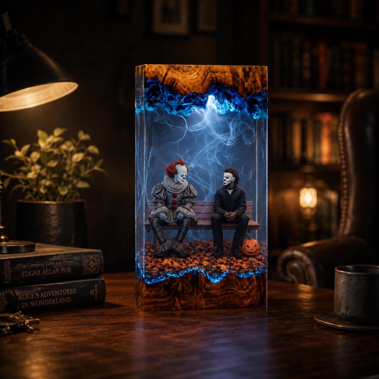 Halloween Resin Lamp Horror Movie Diorama Light Epoxy Wood Night Light Halloween Decor Spooky Gift Collectible Art-4