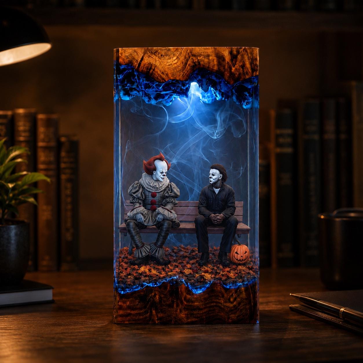 Halloween Resin Lamp Horror Movie Diorama Light Epoxy Wood Night Light Halloween Decor Spooky Gift Collectible Art-6