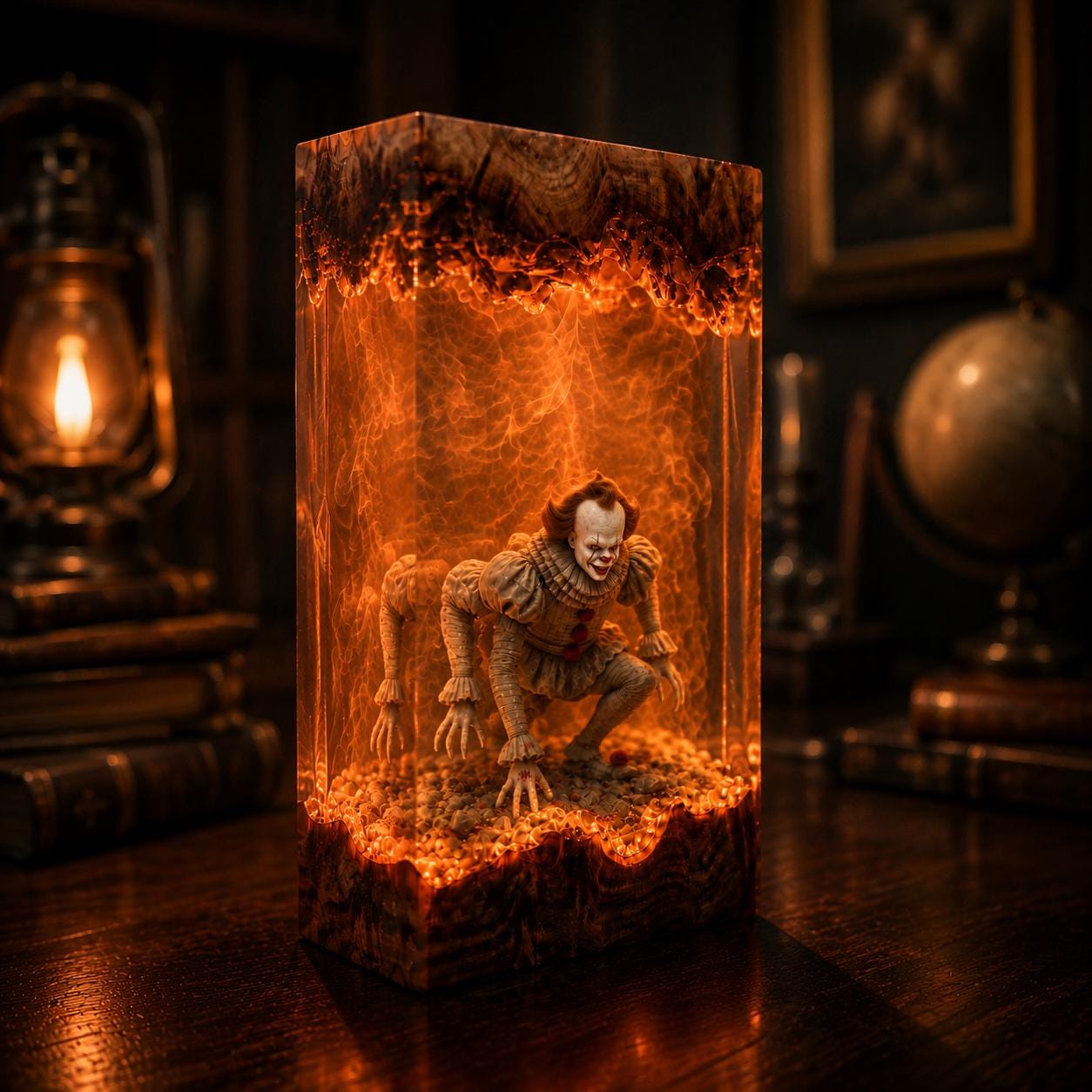 Halloween Resin Lamp Pennywise It Clown Diorama Night Light Epoxy Wood Craft Horror Movie Decor Spooky Gift Collectible Art Piece-6