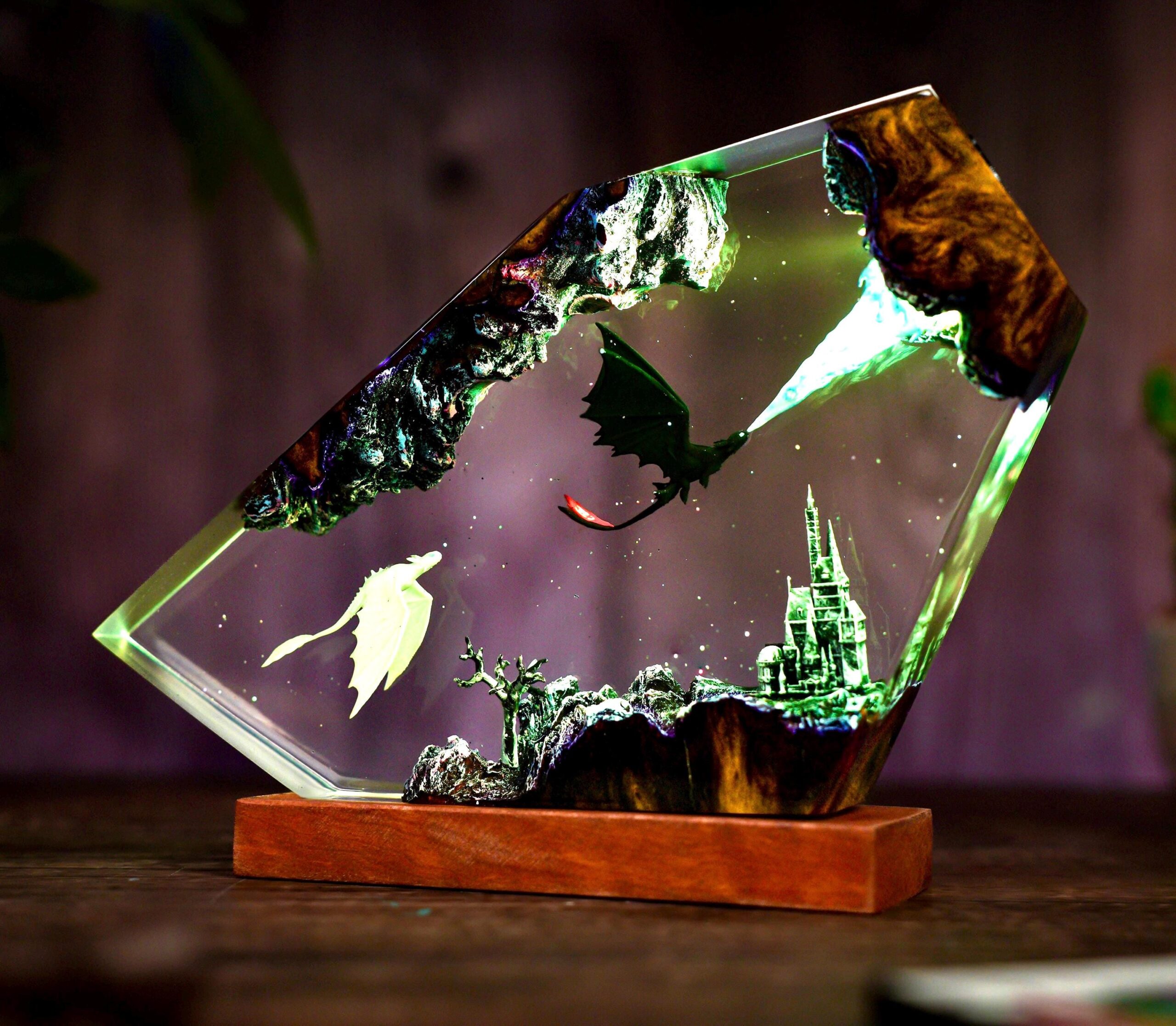 Handmade Fury Dragon Couple Lamp Fangless Dragon Epoxy Resin Lamp Httyd Gift Unique Gift Resin Art Housewarming Gifts Bedroom Lamp-2
