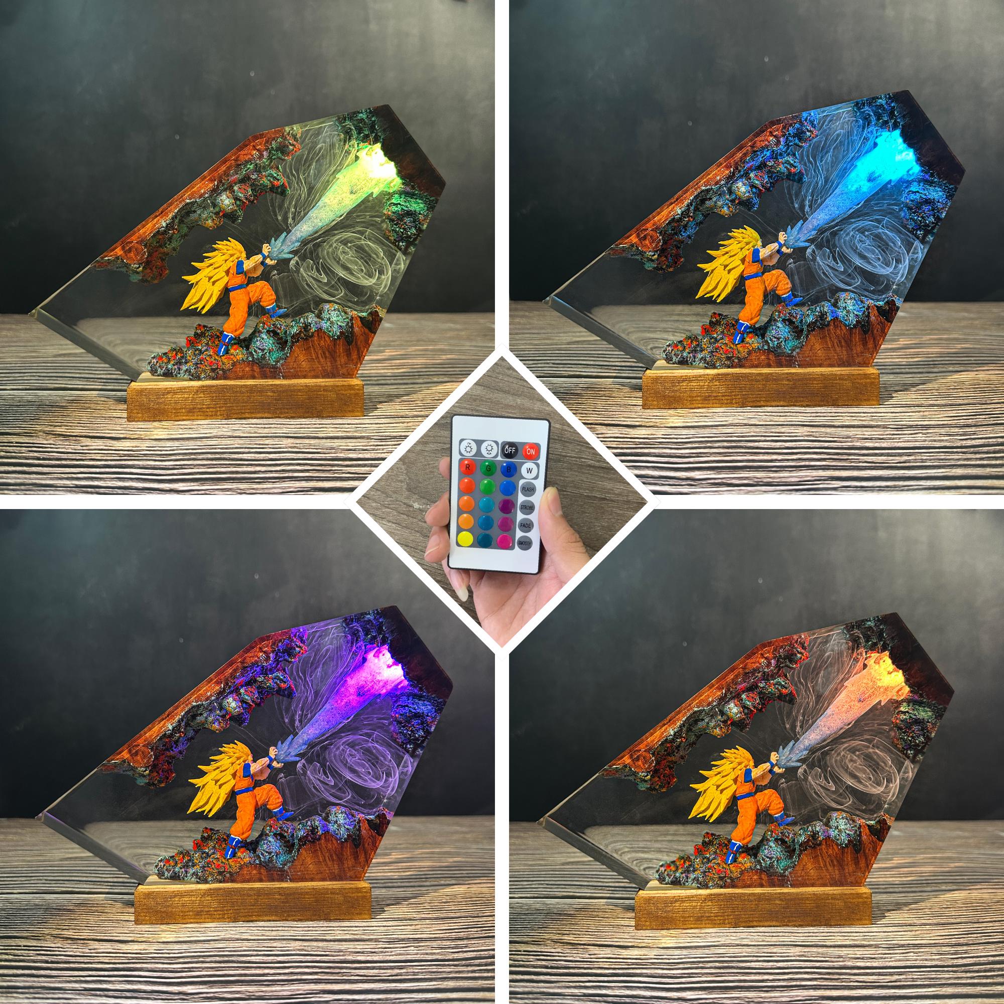 Handmade Resin Warrior Lamp Led Glowing Sculpture With Wood Base-4