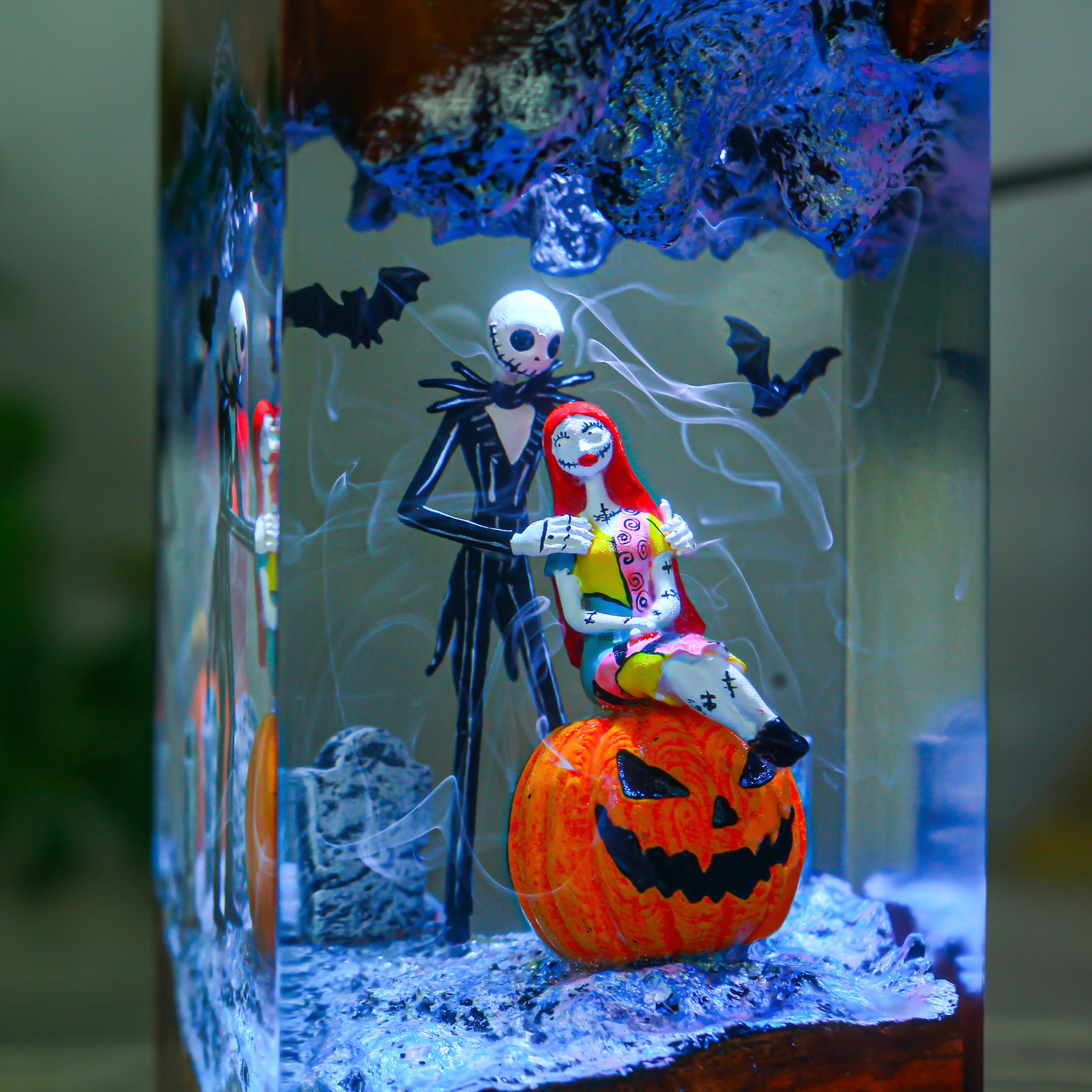 Haunted Curved Hill Resin Lamp Gothic Cemetery Led Night Light Bone Gentleman And Stitch Doll Love Story Decordark Fantasy Movie Fan Gift-3