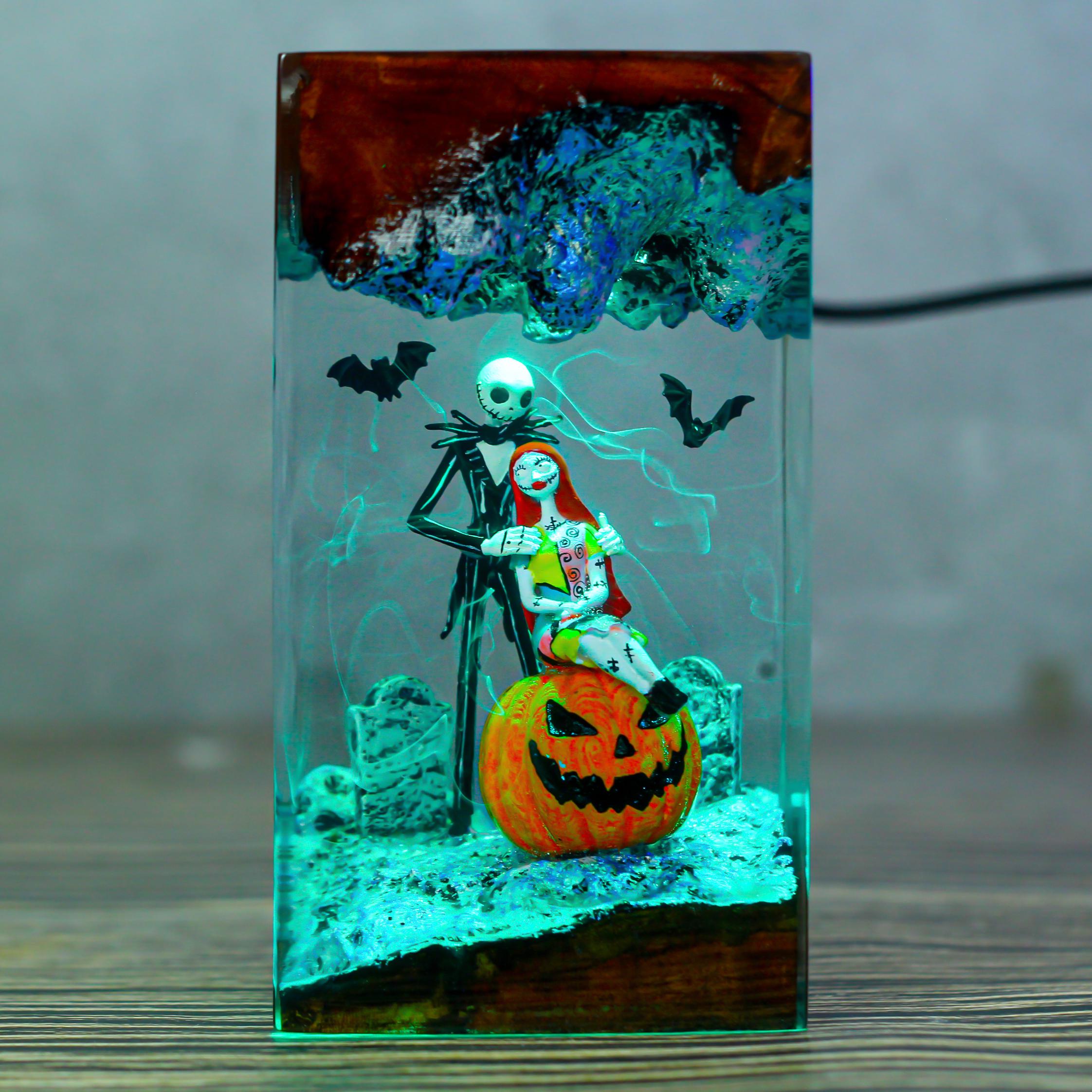Haunted Curved Hill Resin Lamp Gothic Cemetery Led Night Light Bone Gentleman And Stitch Doll Love Story Decordark Fantasy Movie Fan Gift-5