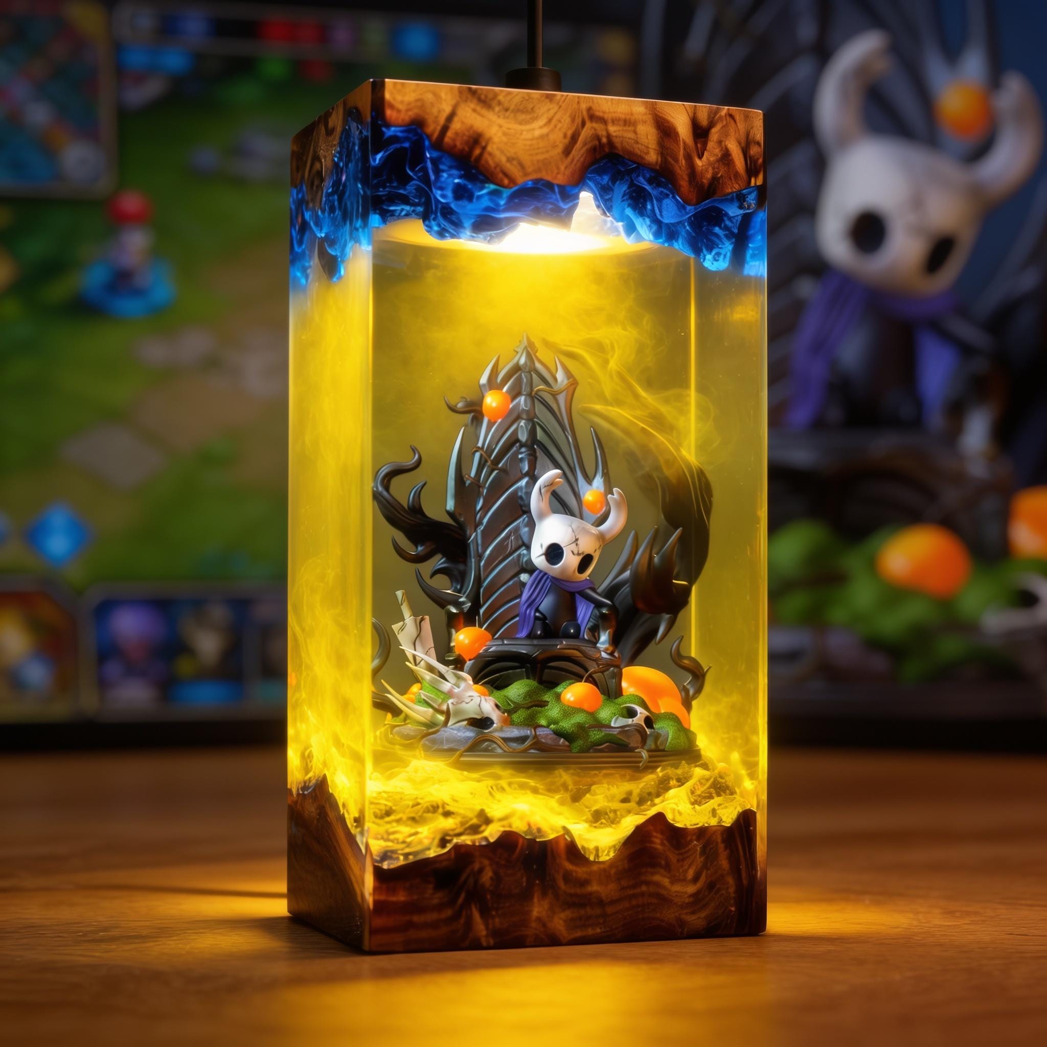 Hollow Knight Resin Lamp Game Indie Diorama Light Epoxy Wood Night Light Indie Game Room Decor Gamer Gift Collectible Art Piece-2