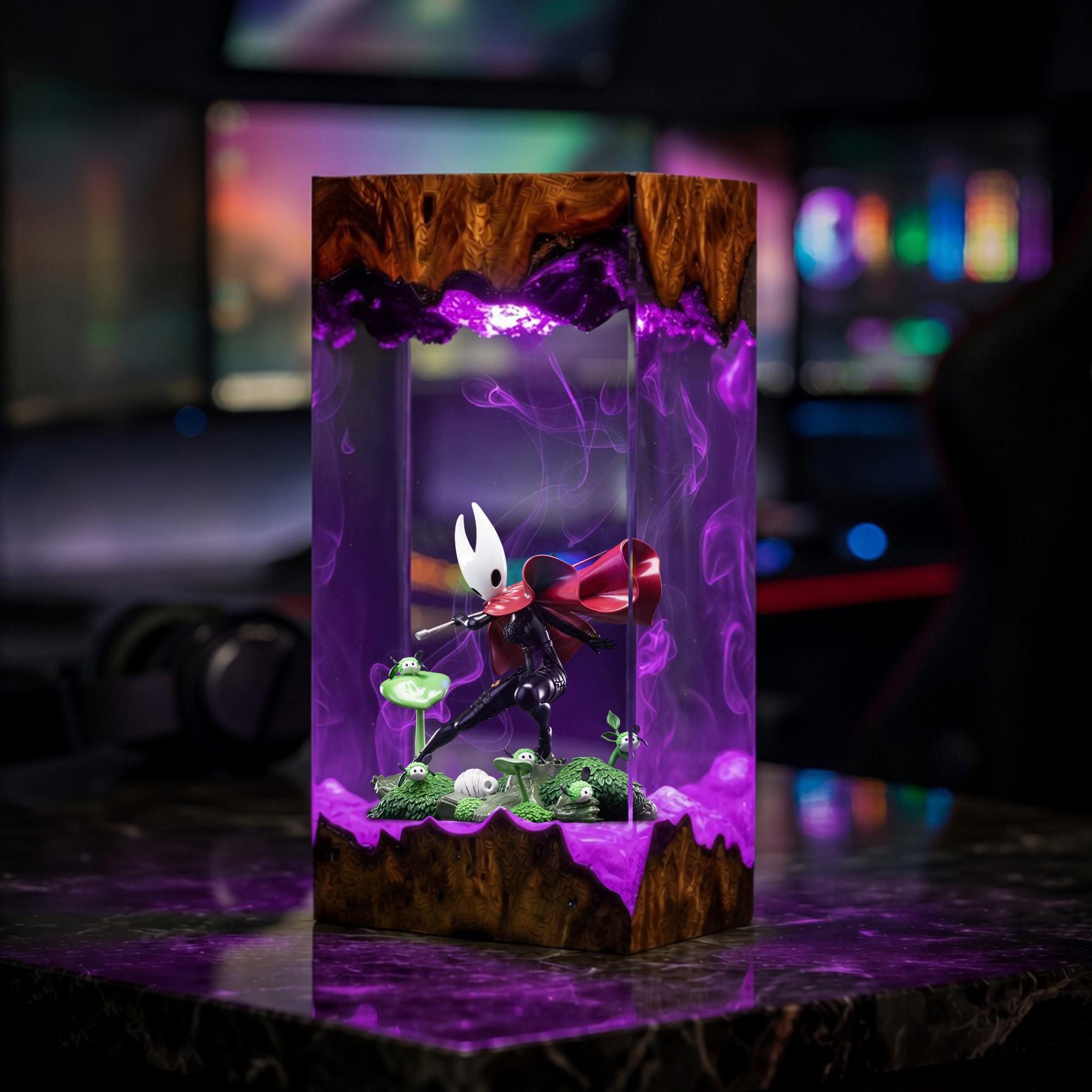 Hornet Resin Lamp Hollow Knight Diorama Light Epoxy Wood Night Light Gaming Decor Gamer Gift Handmade Unique Collectible Art-1