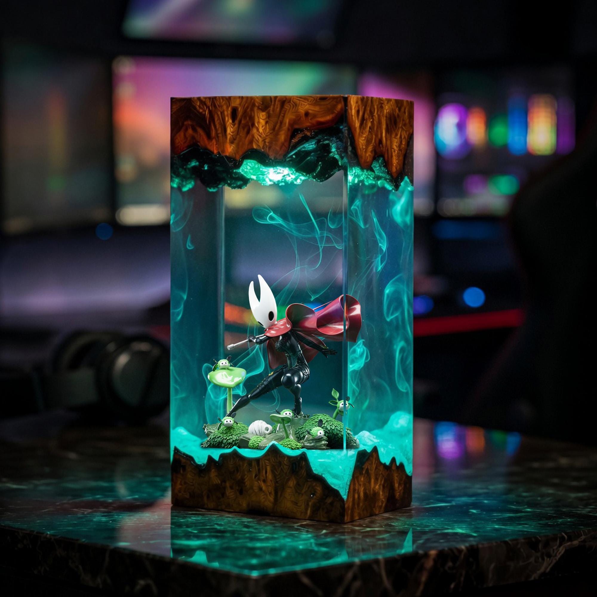 Hornet Resin Lamp Hollow Knight Diorama Light Epoxy Wood Night Light Gaming Decor Gamer Gift Handmade Unique Collectible Art-5