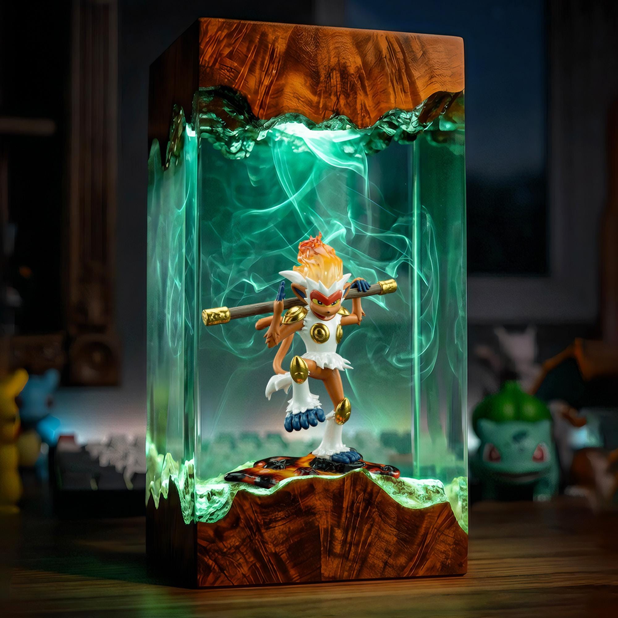 Infernape Resin Lamp Pokemon Resin Wood Night Light Custom Handmade Gaming Decor Anime Diorama Light Unique Geek Birthday Gift-1