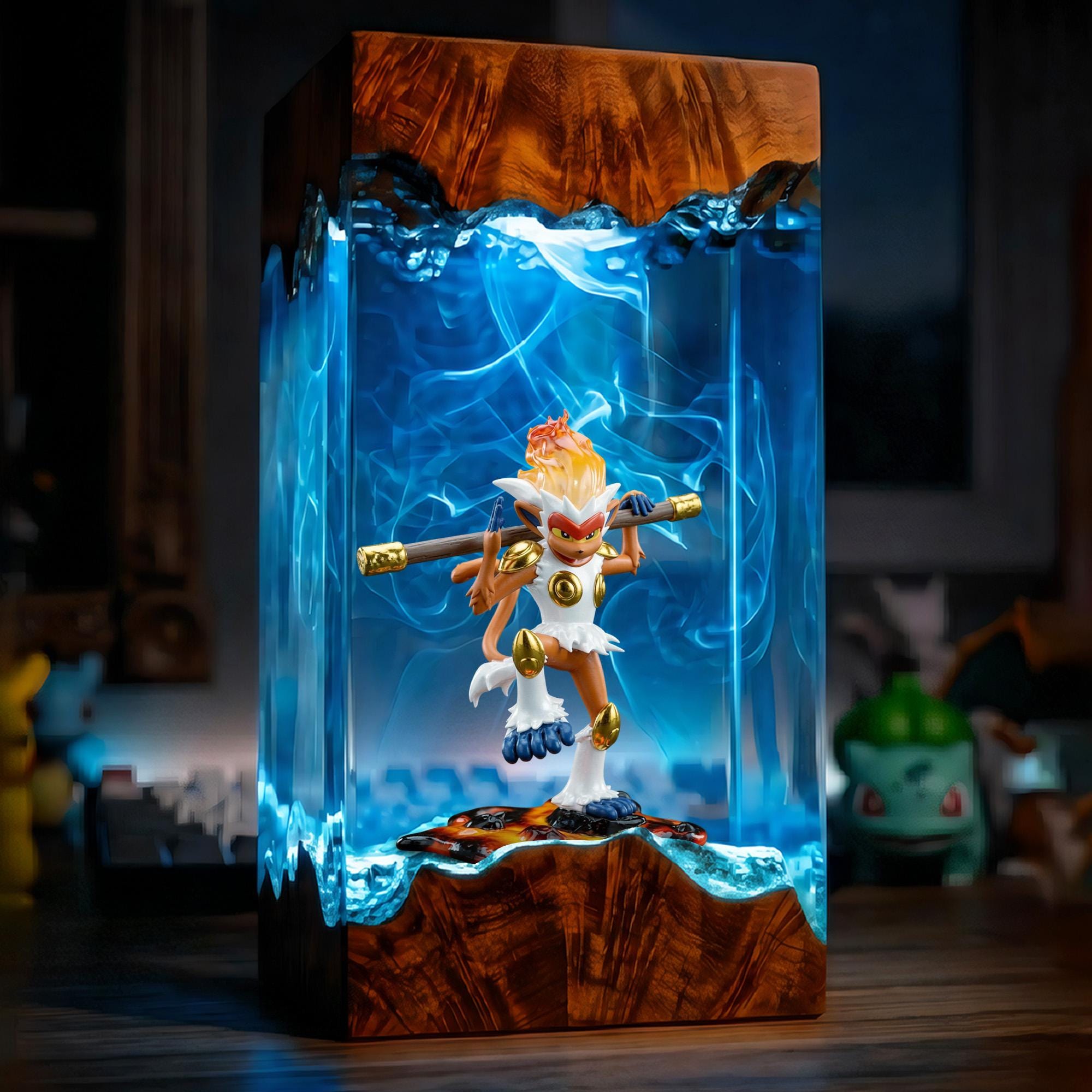Infernape Resin Lamp Pokemon Resin Wood Night Light Custom Handmade Gaming Decor Anime Diorama Light Unique Geek Birthday Gift-2