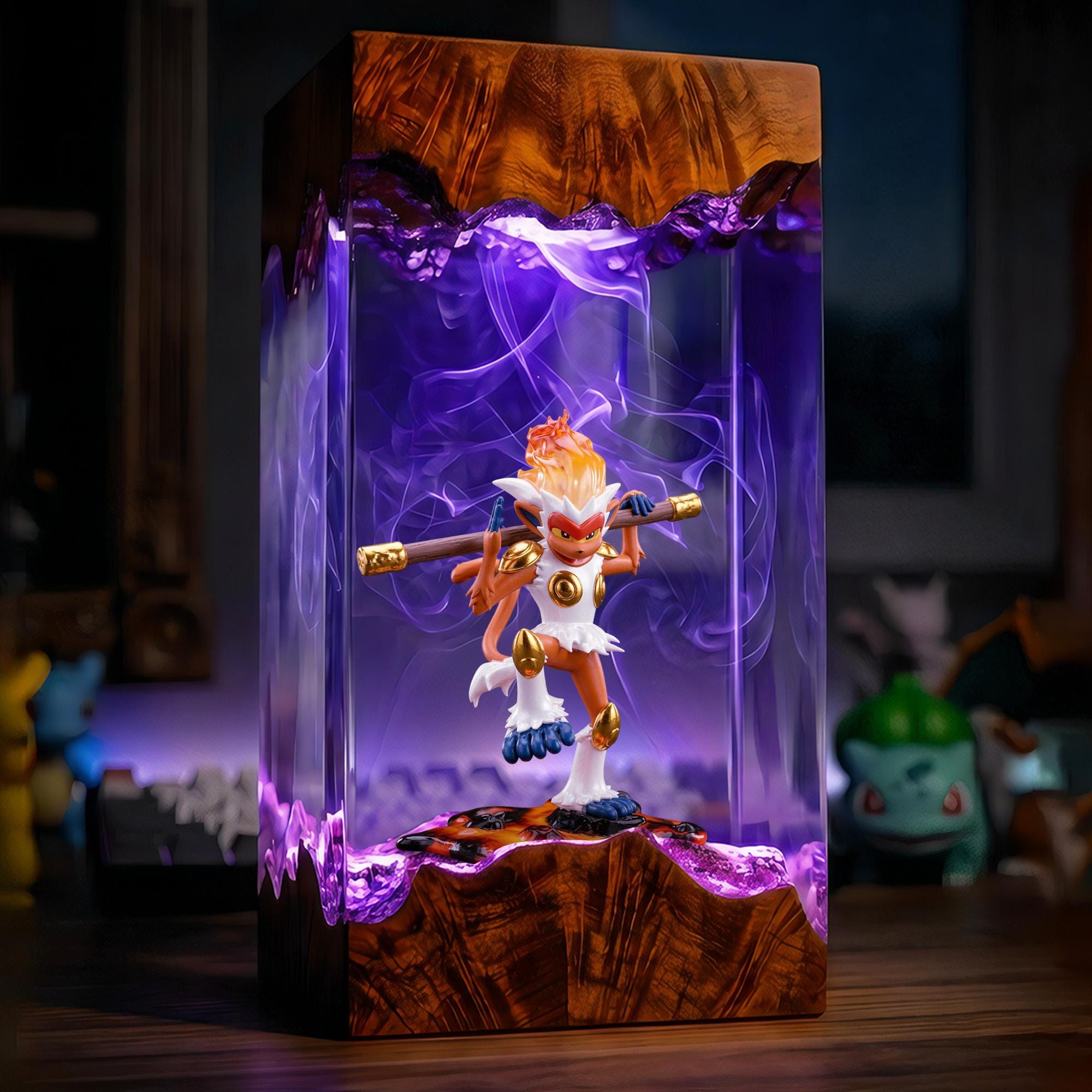Infernape Resin Lamp Pokemon Resin Wood Night Light Custom Handmade Gaming Decor Anime Diorama Light Unique Geek Birthday Gift-3