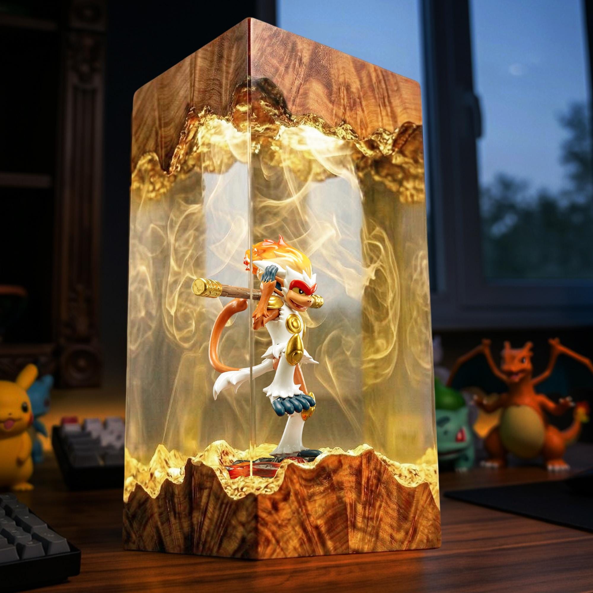 Infernape Resin Lamp Pokemon Resin Wood Night Light Custom Handmade Gaming Decor Anime Diorama Light Unique Geek Birthday Gift-5