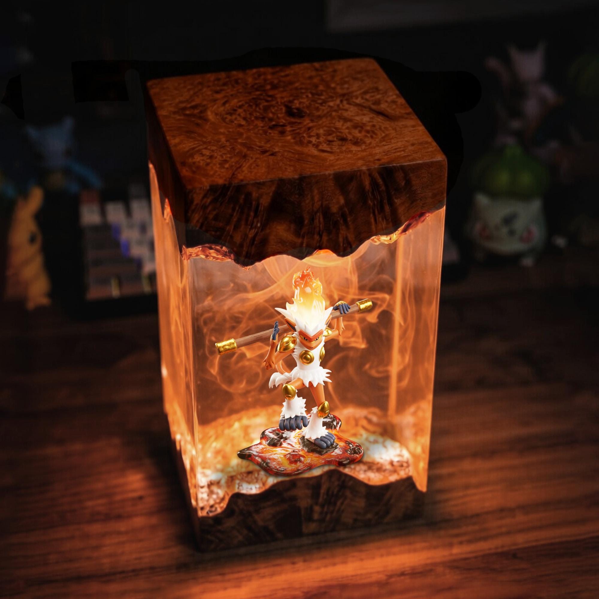 Infernape Resin Lamp Pokemon Resin Wood Night Light Custom Handmade Gaming Decor Anime Diorama Light Unique Geek Birthday Gift-6