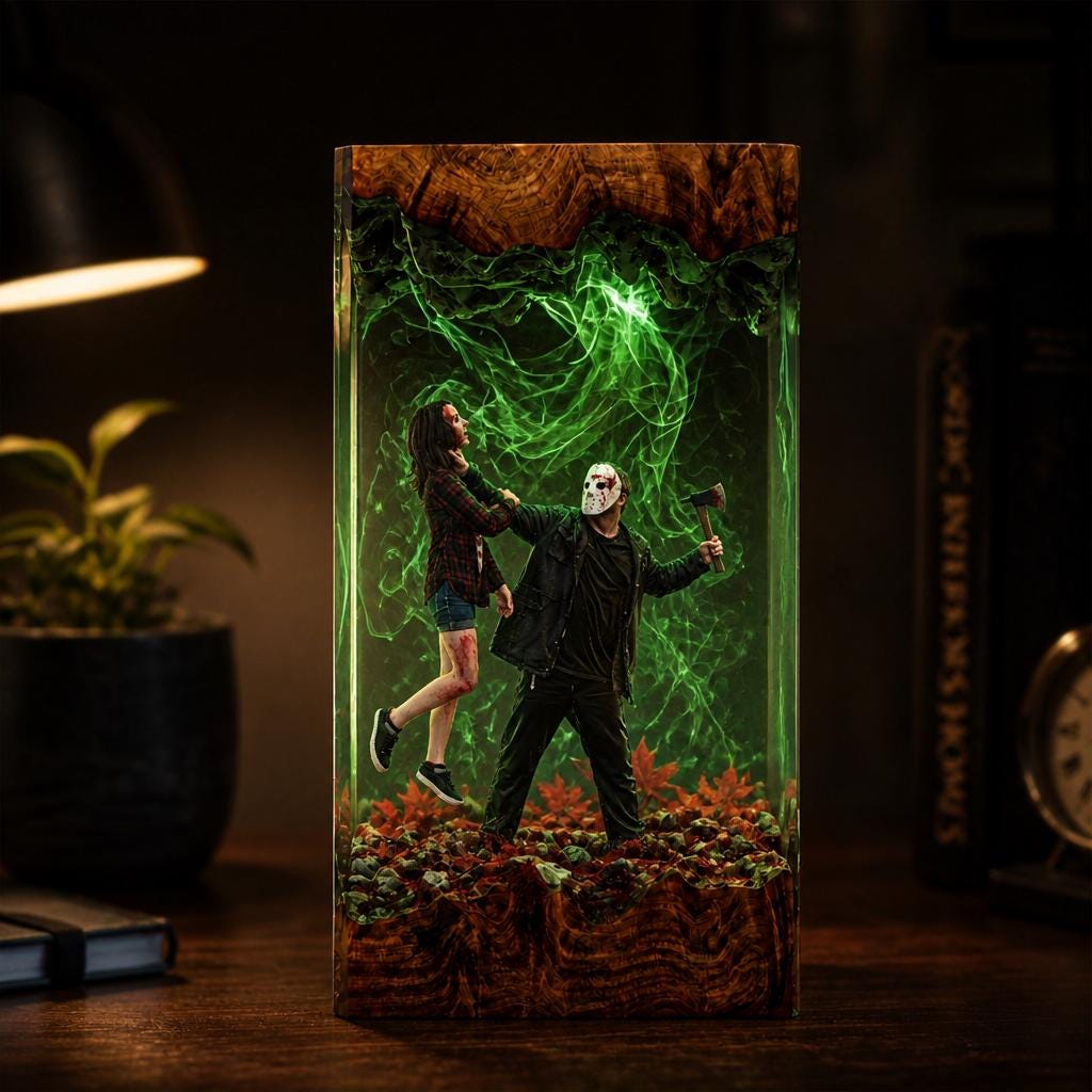 Jason Voorhees Resin Lamp Friday The 13th Diorama Light Epoxy Wood Night Light Halloween Decor Spooky Gift Collectible Art Piece-5