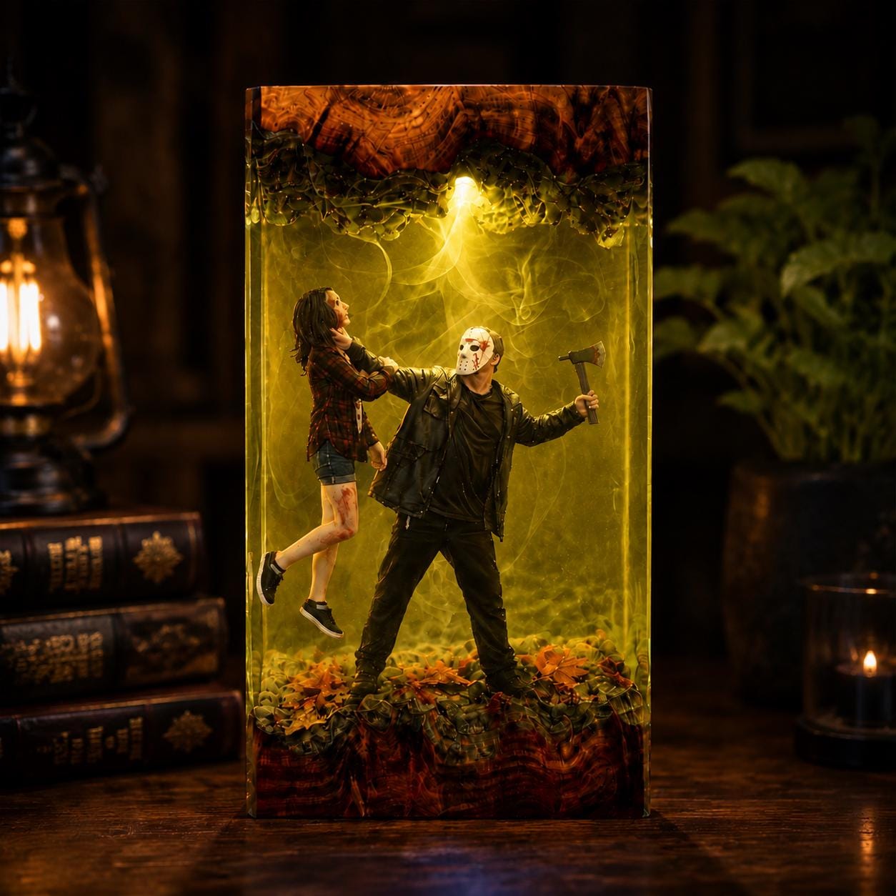 Jason Voorhees Resin Lamp Friday The 13th Diorama Light Epoxy Wood Night Light Halloween Decor Spooky Gift Collectible Art Piece-6