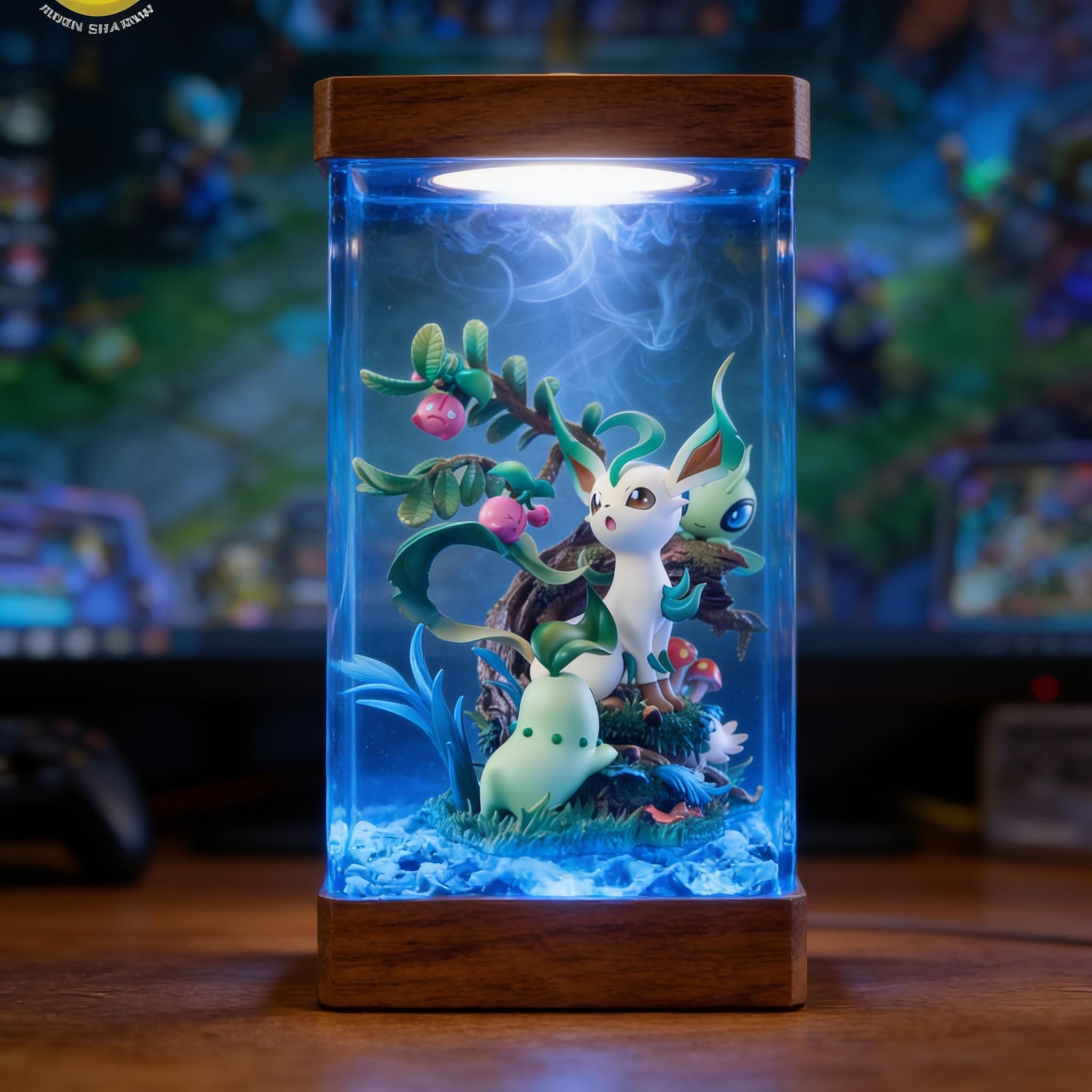 Leafeon Forest Resin Lamp Pokemon Epoxy Wood Night Light Custom Handmade Gaming Decor Anime Diorama Light Birthday Gift-2
