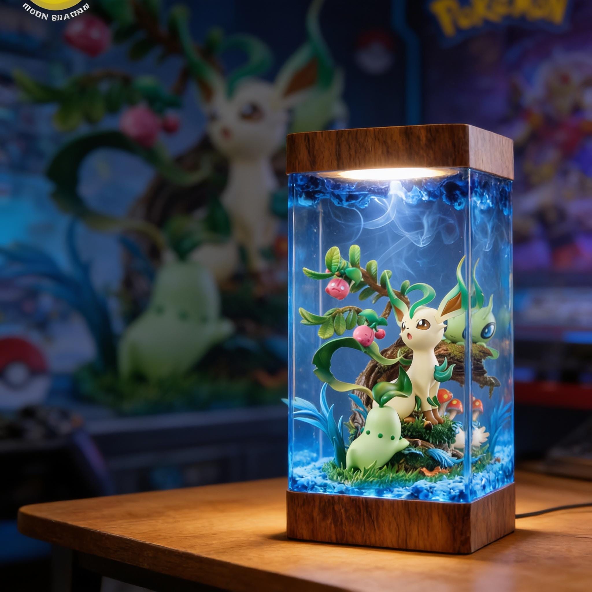 Leafeon Forest Resin Lamp Pokemon Epoxy Wood Night Light Custom Handmade Gaming Decor Anime Diorama Light Birthday Gift-4