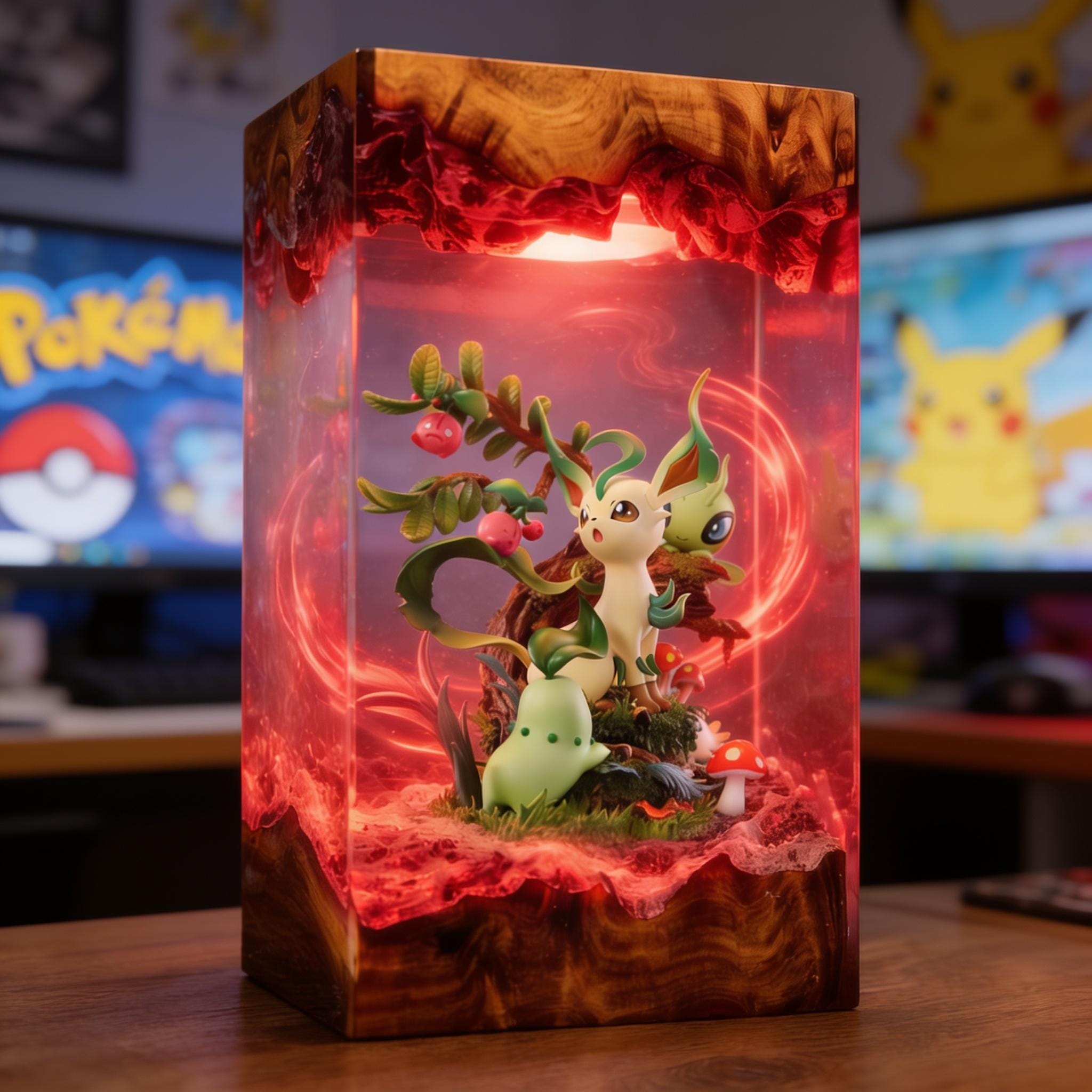 Leafeon Forest Resin Lamp Pokemon Epoxy Wood Night Light Custom Handmade Gaming Decor Anime Diorama Light Birthday Gift-5