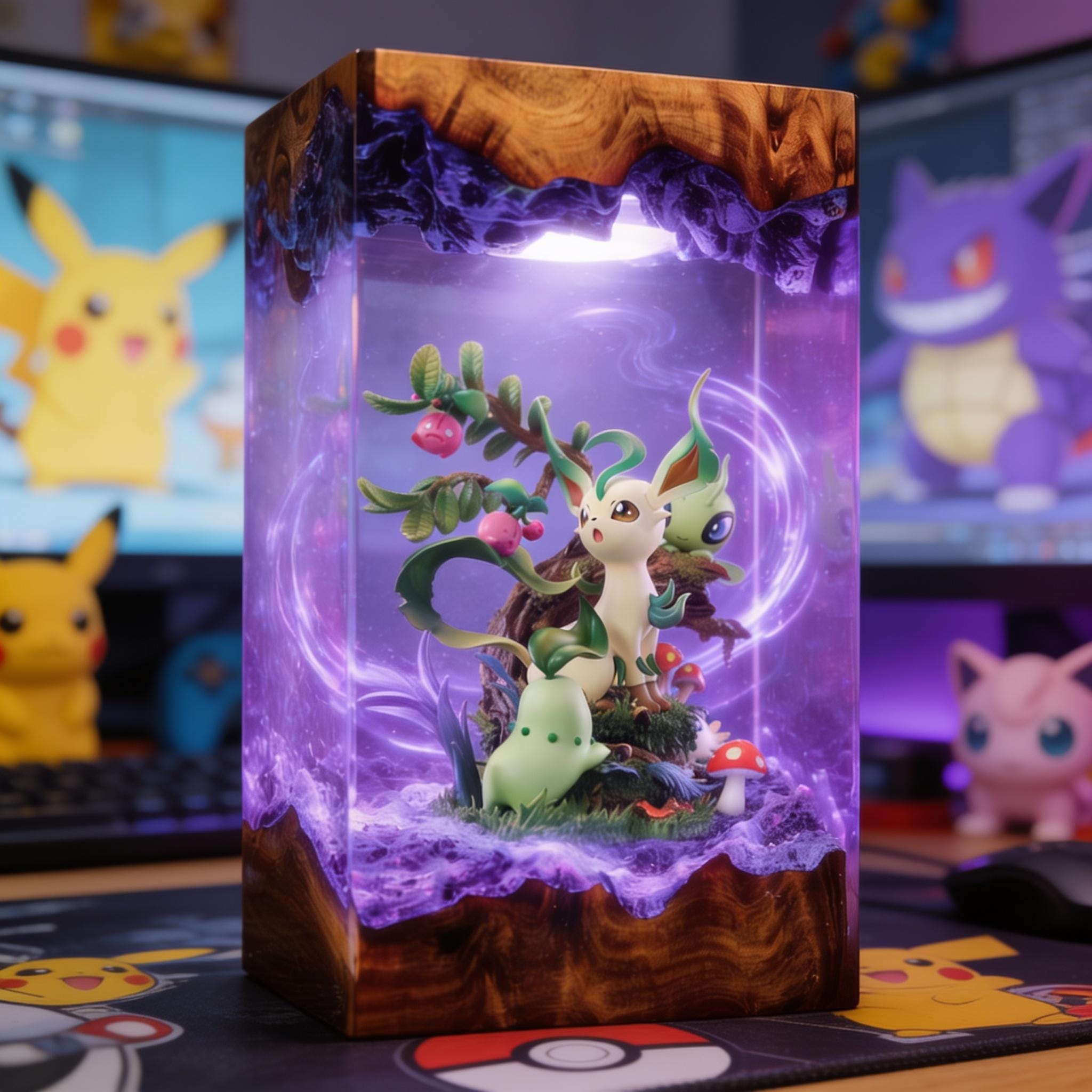 Leafeon Forest Resin Lamp Pokemon Epoxy Wood Night Light Custom Handmade Gaming Decor Anime Diorama Light Birthday Gift-8