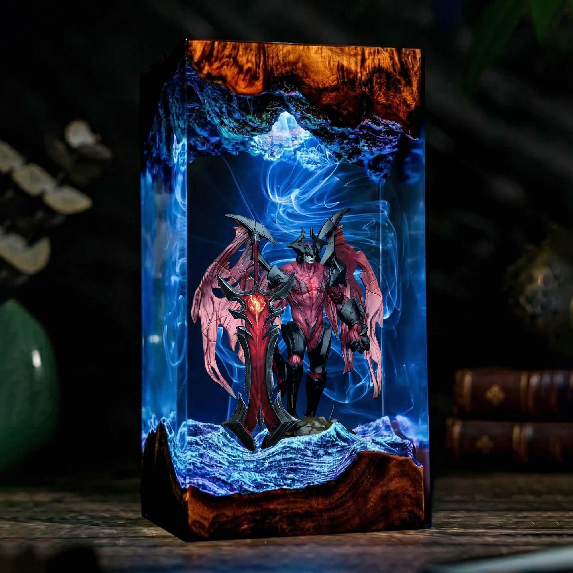 Lol Darkin Resin Lamp Moba Game Led Night Light Led Crystal Diorama Lol Desk Lamp Home Decor For Lol Fans Gift For Lol Gamer-3