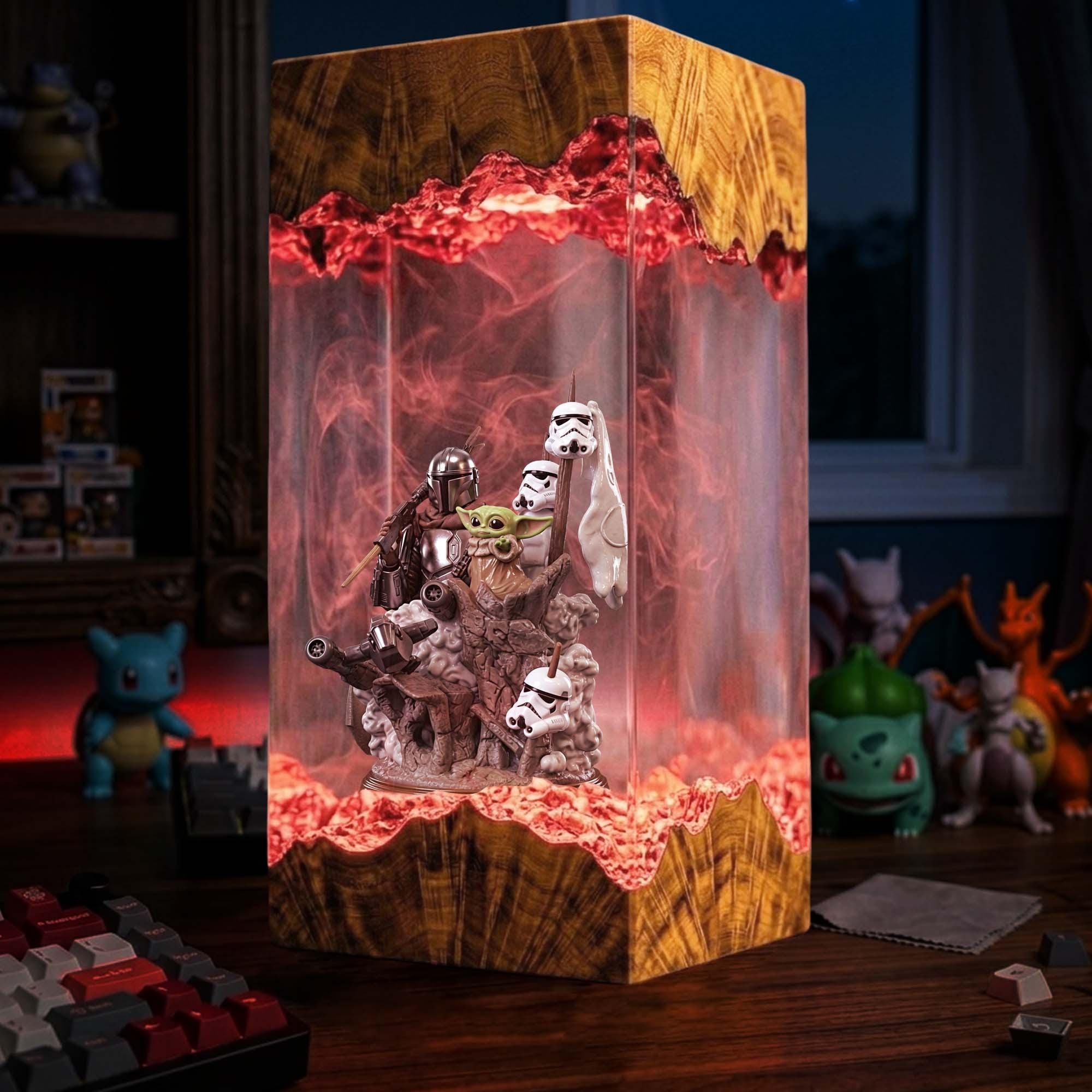 Mandalorian Resin Lamp Star Wars Epoxy Wood Night Light Custom Handmade Gaming Decor Sci-fi Diorama Light Unique Geek Birthday Gift-3