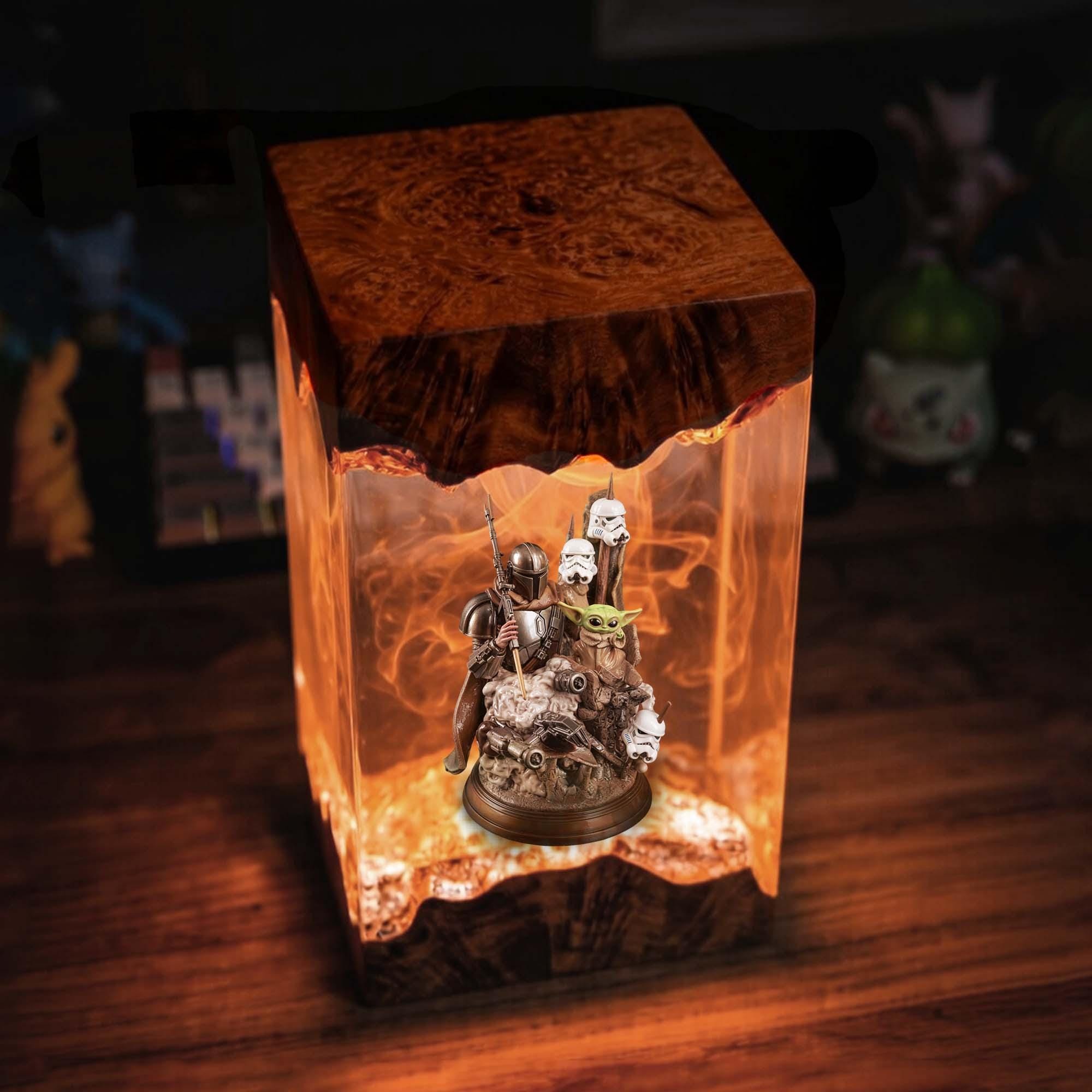 Mandalorian Resin Lamp Star Wars Epoxy Wood Night Light Custom Handmade Gaming Decor Sci-fi Diorama Light Unique Geek Birthday Gift-6