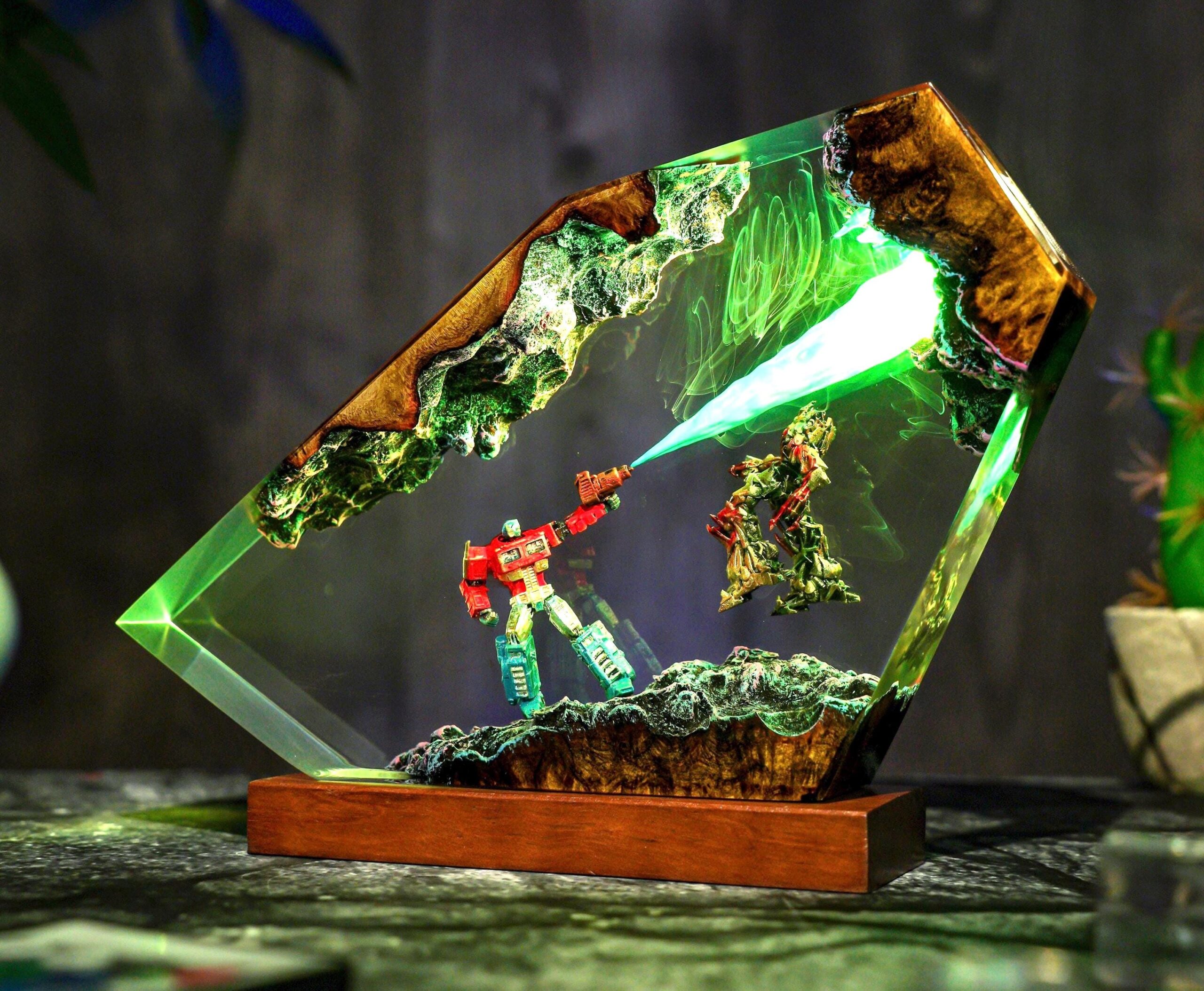 Optimus Titan Vs Omega Destroyer Diorama Lamp Handmade Resin Art Gift For Hallowen Gift For Kids Robot Figure Table Lamp-1