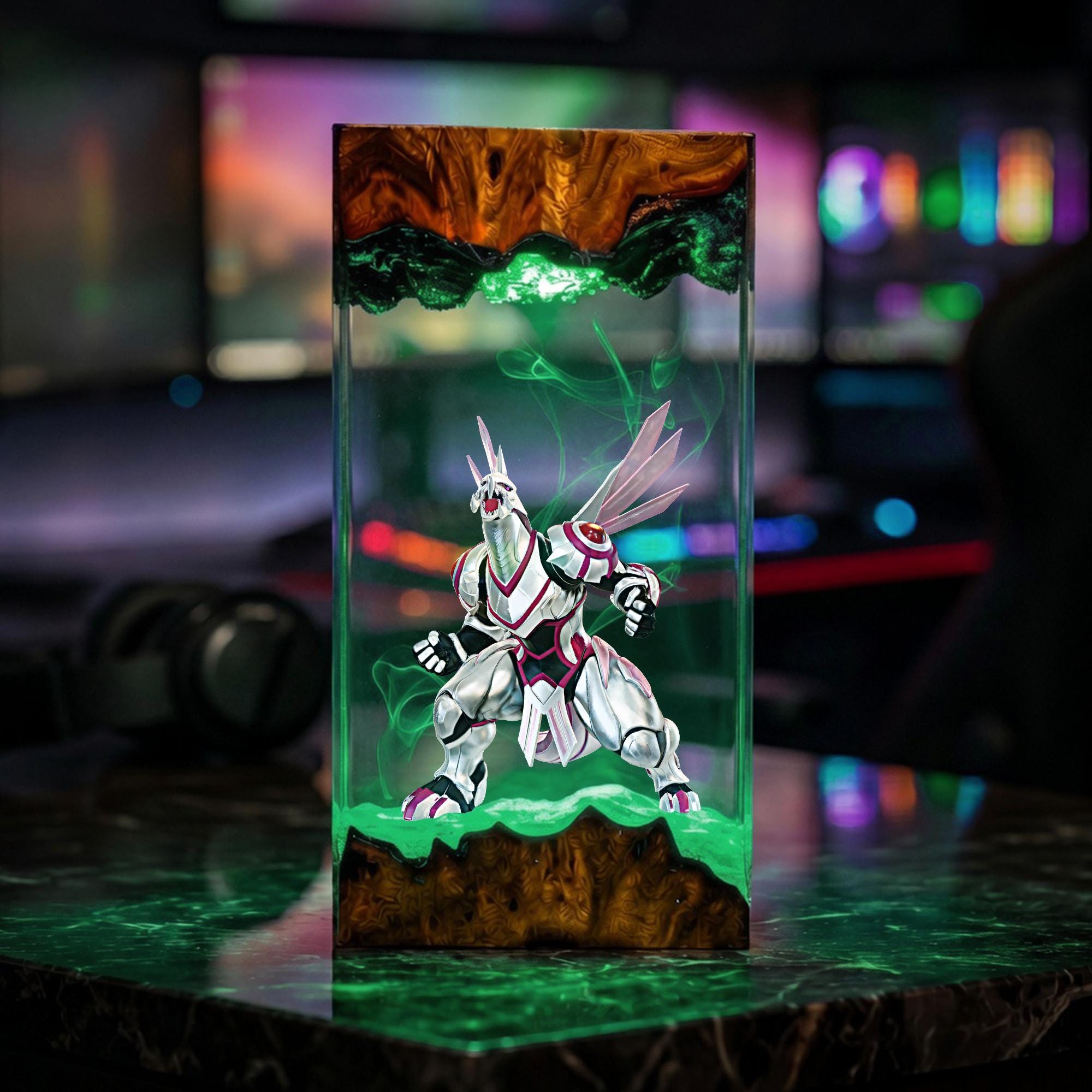 Palkia Resin Lamp Pokemon Legend Diorama Night Light Epoxy Wood Craft Anime Room Decor Gamer Gift Collectible Art Piece-7
