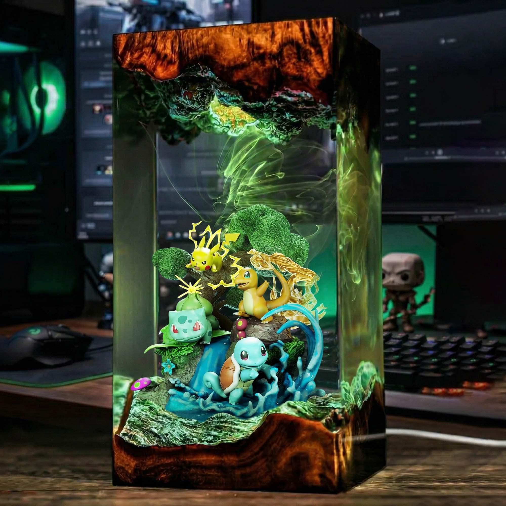 Pokemon Resin Lamp Pikachu Charmander Bulbasaur Squirtle Epoxy Wood Led Night Light Anime Gamer Room Decor Gift Gaming Decor-3