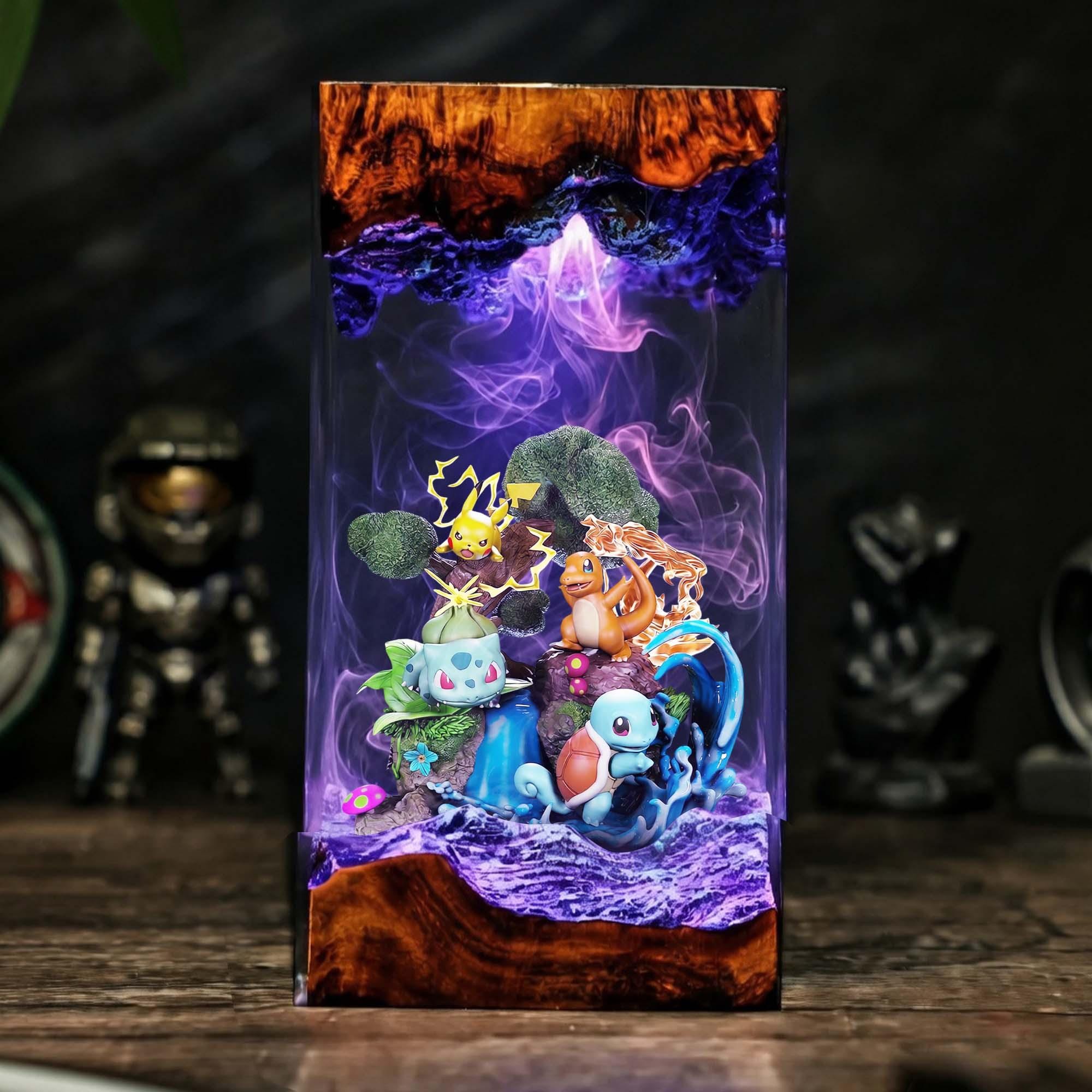 Pokemon Resin Lamp Pikachu Charmander Bulbasaur Squirtle Epoxy Wood Led Night Light Anime Gamer Room Decor Gift Gaming Decor-4