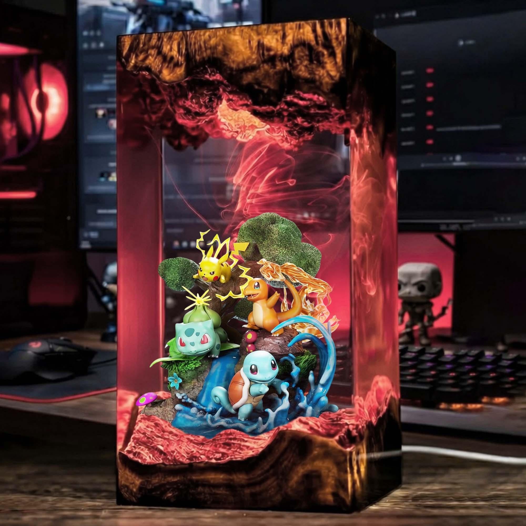 Pokemon Resin Lamp Pikachu Charmander Bulbasaur Squirtle Epoxy Wood Led Night Light Anime Gamer Room Decor Gift Gaming Decor-6