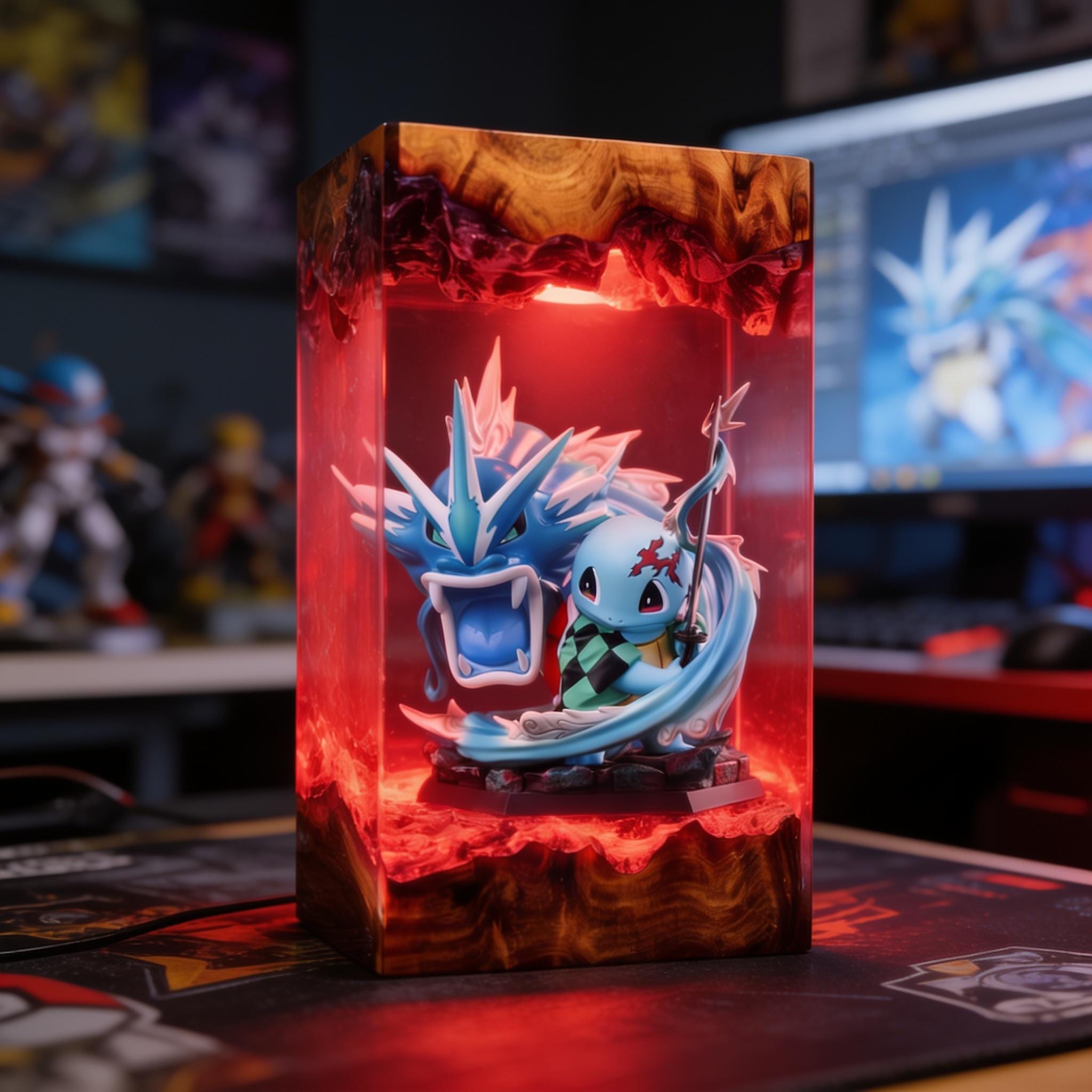 Pokemon Resin Lamp Squirtle Gyarados Epoxy Night Light Anime Diorama Desk Decor Custom Led Wood Lamp Birthday Gift-5