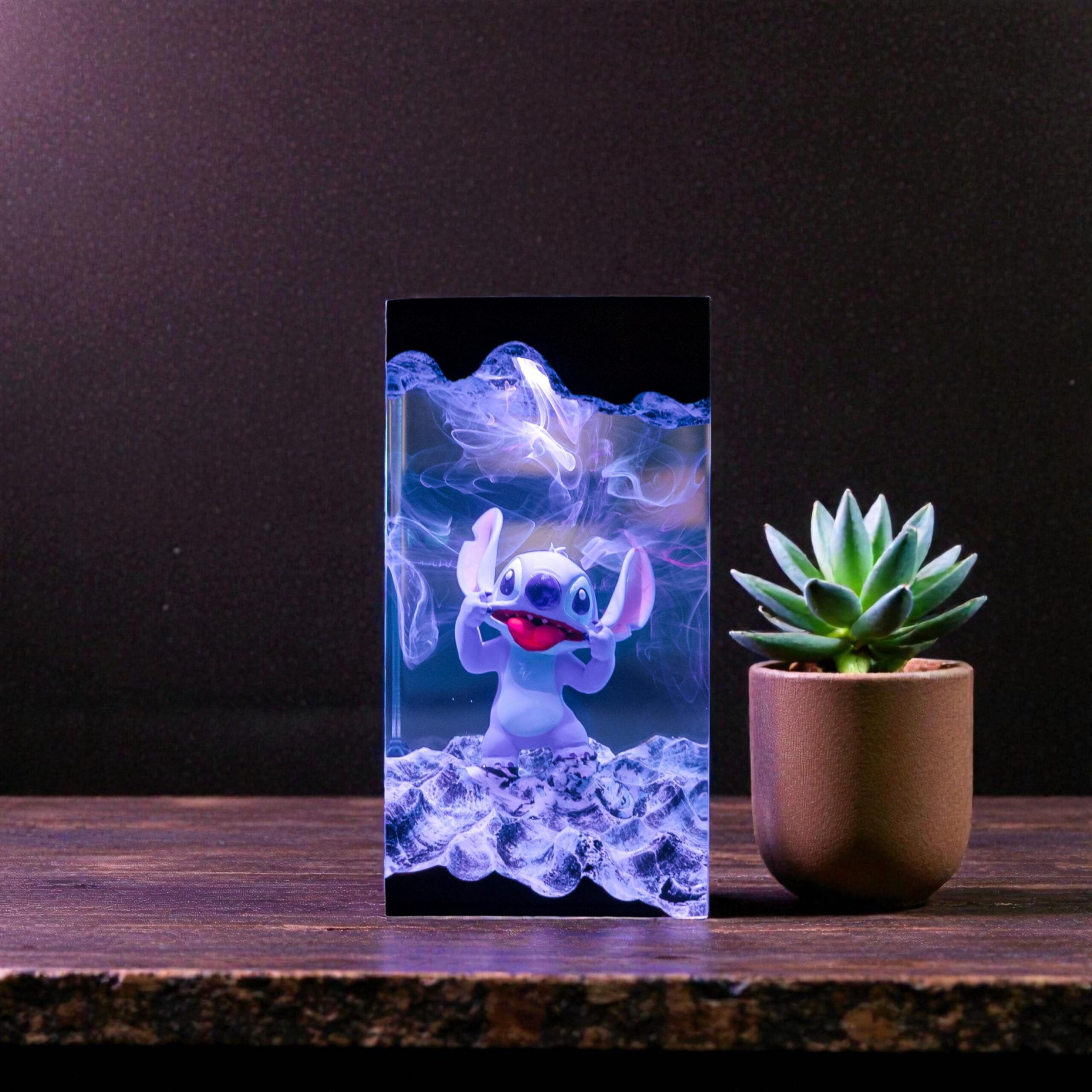 Resin Wood Space Lamp Cute Blue Alien Inspired Night Light Custom Table Lamp Handmade Reading Light Christmas Decor Gift For Him-4