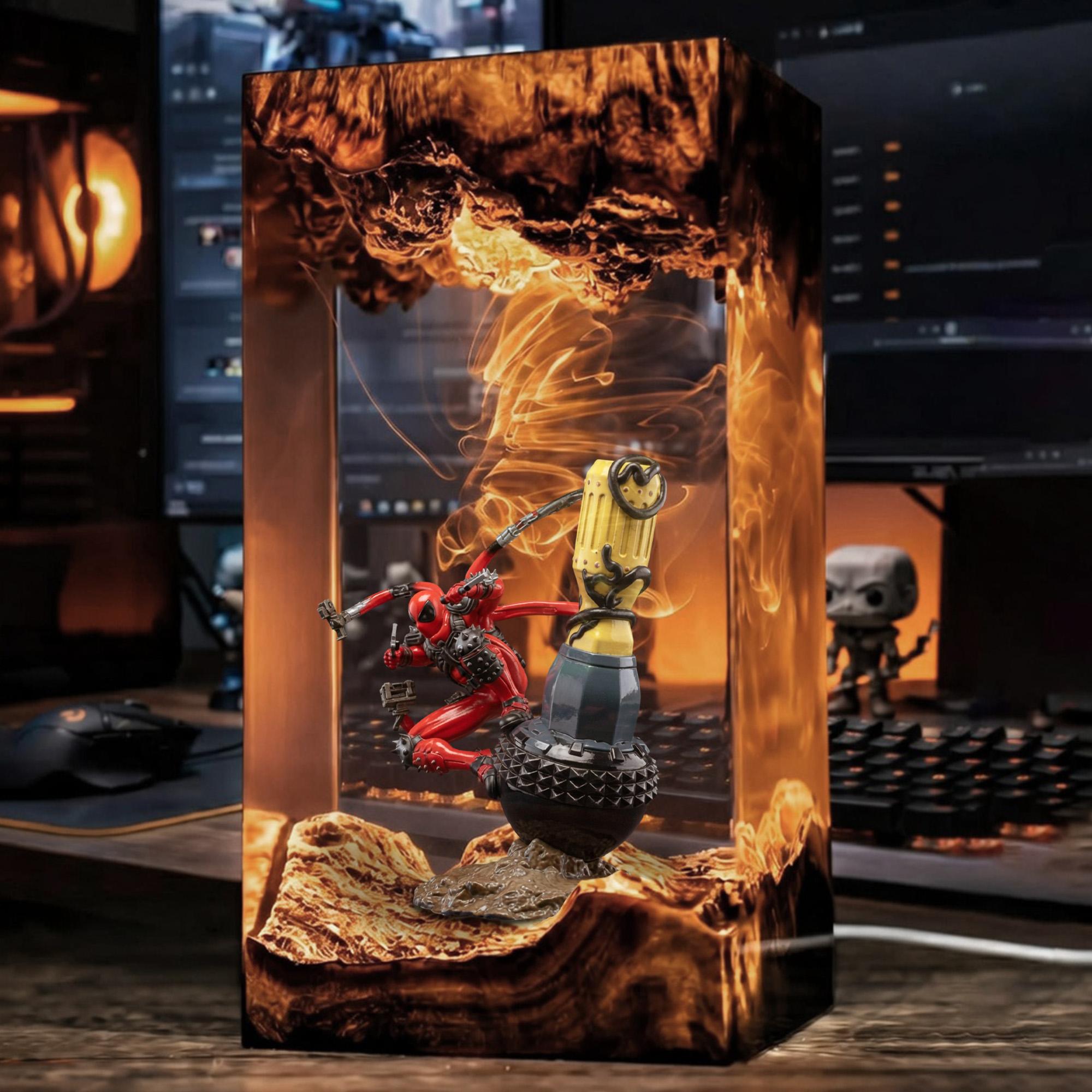 Spider Man Resin Lamp Marvel Superhero Diorama Light Epoxy Wood Night Light Gaming Room Decor Gamer Gift Collectible Art Piece-3