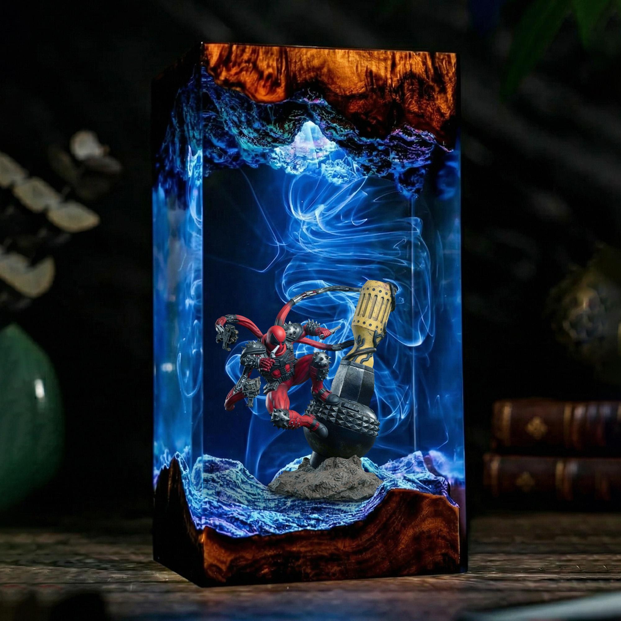 Spider Man Resin Lamp Marvel Superhero Diorama Light Epoxy Wood Night Light Gaming Room Decor Gamer Gift Collectible Art Piece-5